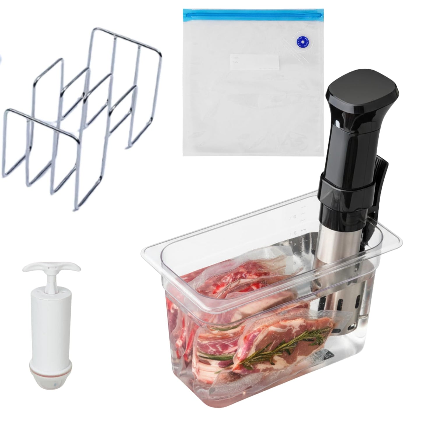 GOVNPJ Sous Vide Container - 6qt Water Bath with Lid, Rack, Vacuum Bags & Hand Pump - 12.8 x 7.9 x 6.9 Inch Sous Vide Kit Slow Cooker Container for Precision Cooking at Home