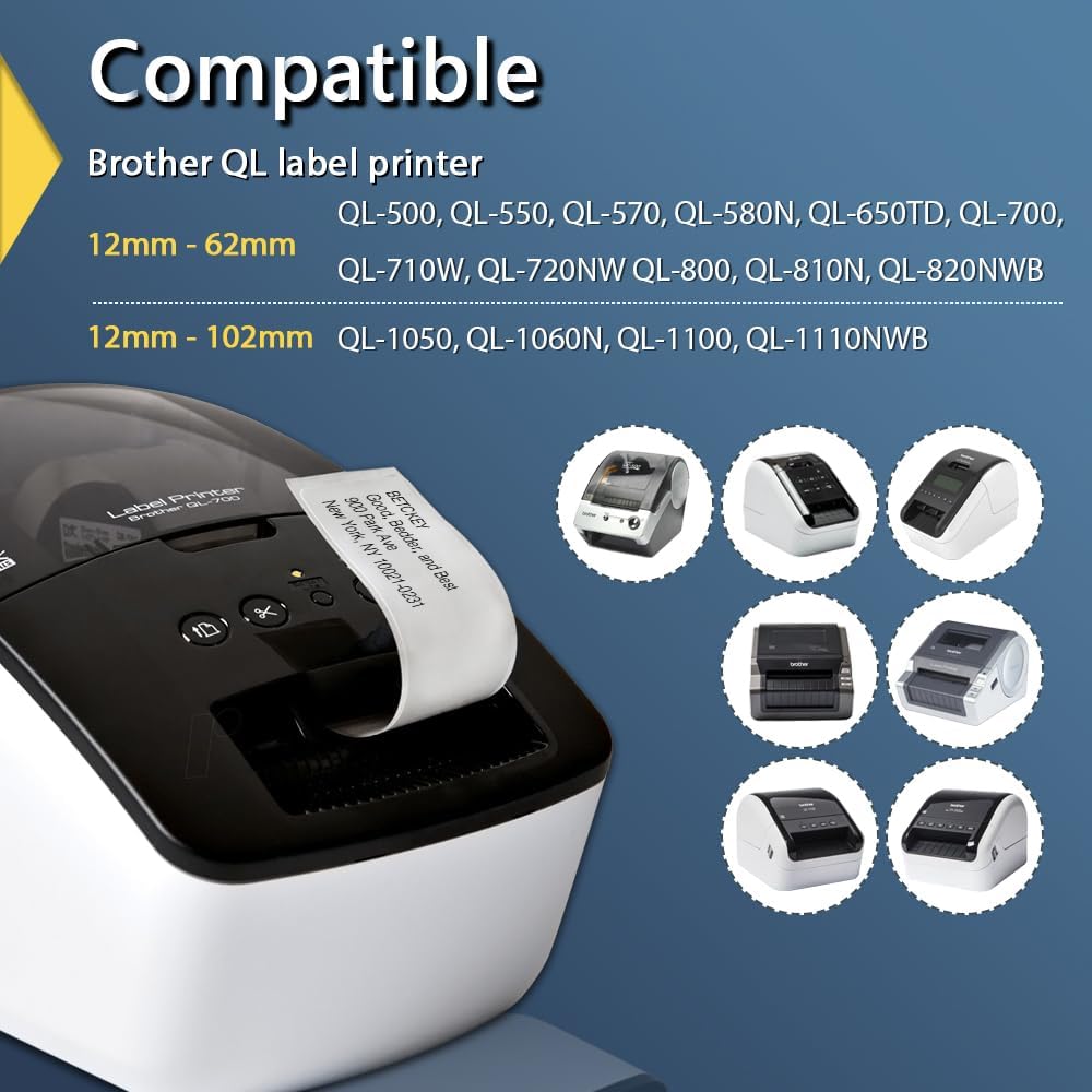BETCKEY - Compatible Continuous Labels Replacement for Brother DK-2205 (2.4 in x 100 ft), Use with Brother QL Label Printers [6 Rolls]