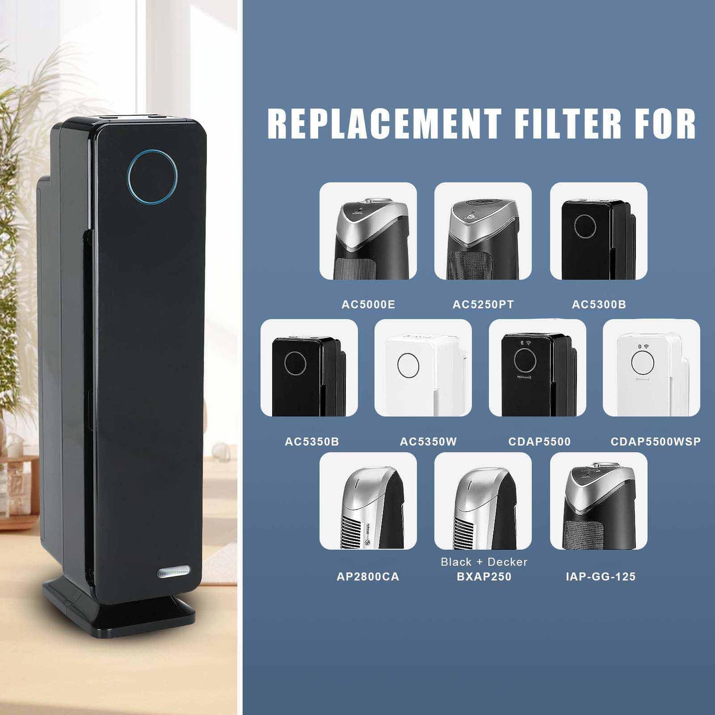 LT5250PT FLT5000 Filter C Replacement Compatible with Guardian Pet Purifier AC5000 AC5250PT AC5000E AC5300B AC5350W AC5350B CDAP5500, 2 PACK