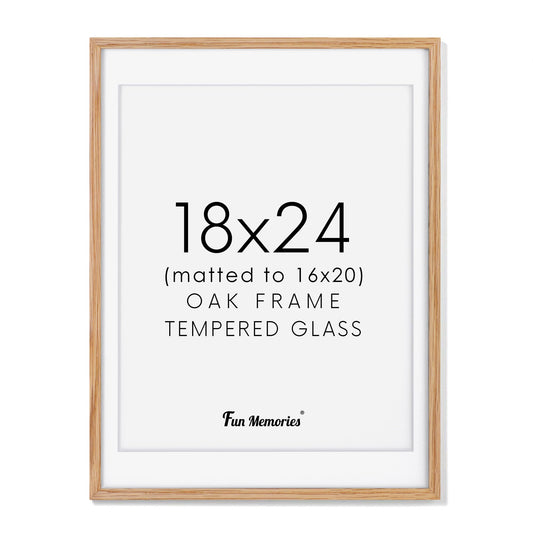 18x24 Picture Frame, Solid Oak Wood 18 x 24 Frame for Wall, 18 by 24 Oak Poster Frame with Real Glass, 18x24 Matted frame for 16x20, 18"x24" Wood Frame for Home Decor, Natural Oak Color, Set of 1