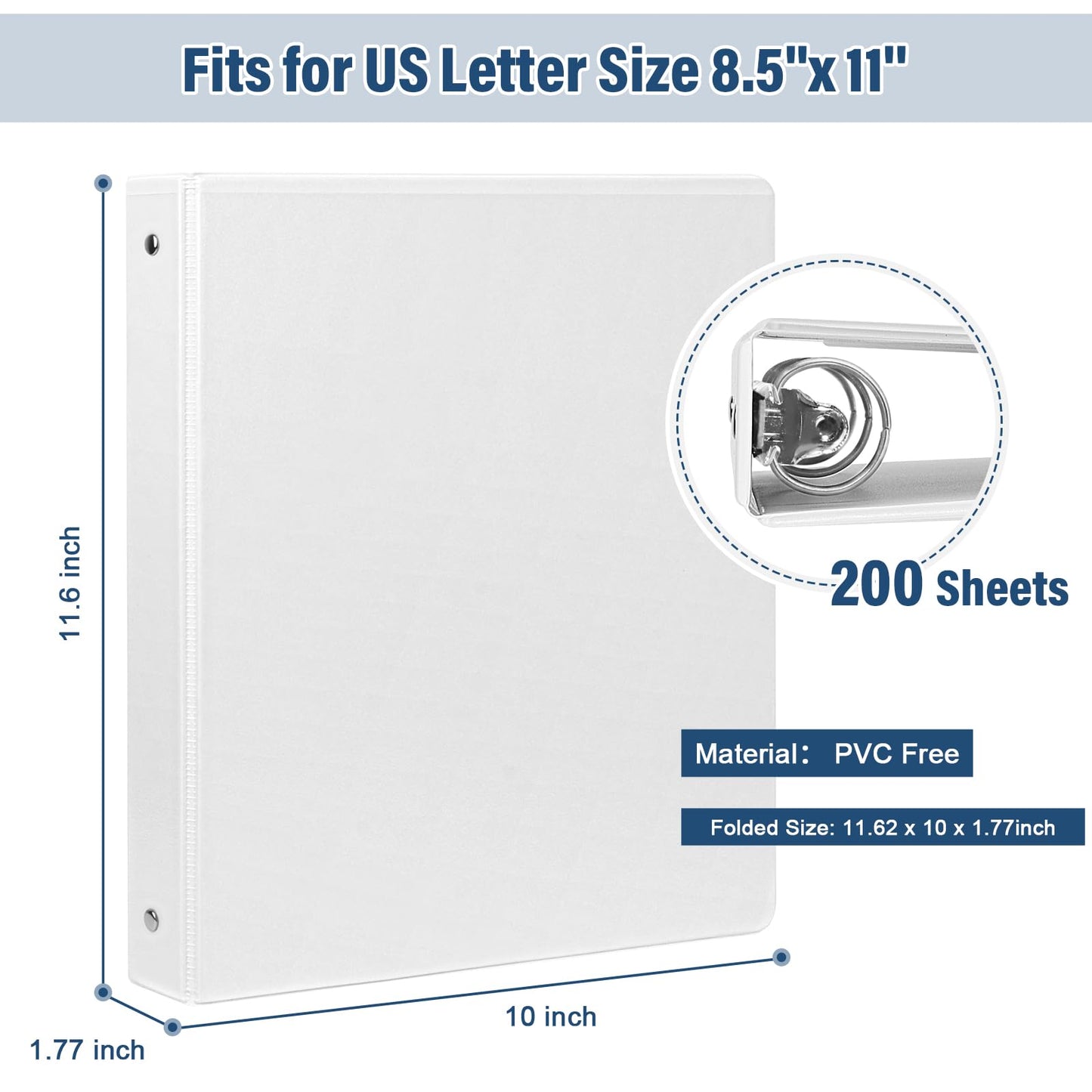 1-Inch 3-Ring-Binder with Pockets - Bundle 12 Packs, 1'' Round Binders Holds 200 Sheets US Letter Size 8.5'' x 11'' - White Binders for Home, Office, and Back to School (1'' - 12 Packs)