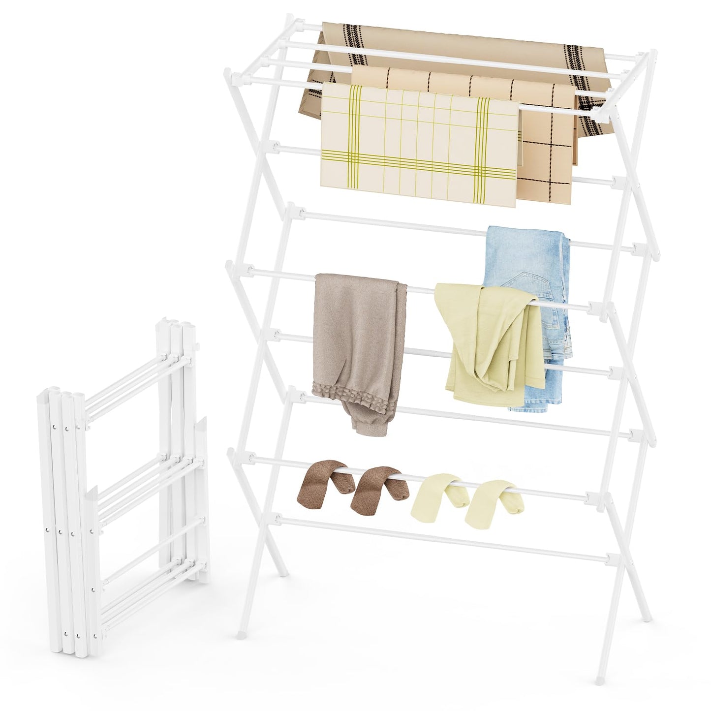 FILROUG Drying Rack Clothing, 3-Tier Clothes Drying Rack Foldable, Antirust Laundry Drying Rack Collapsible Use for Indoor & Outdoor, 11.8" D x 34.6" W x 35.4" H, White