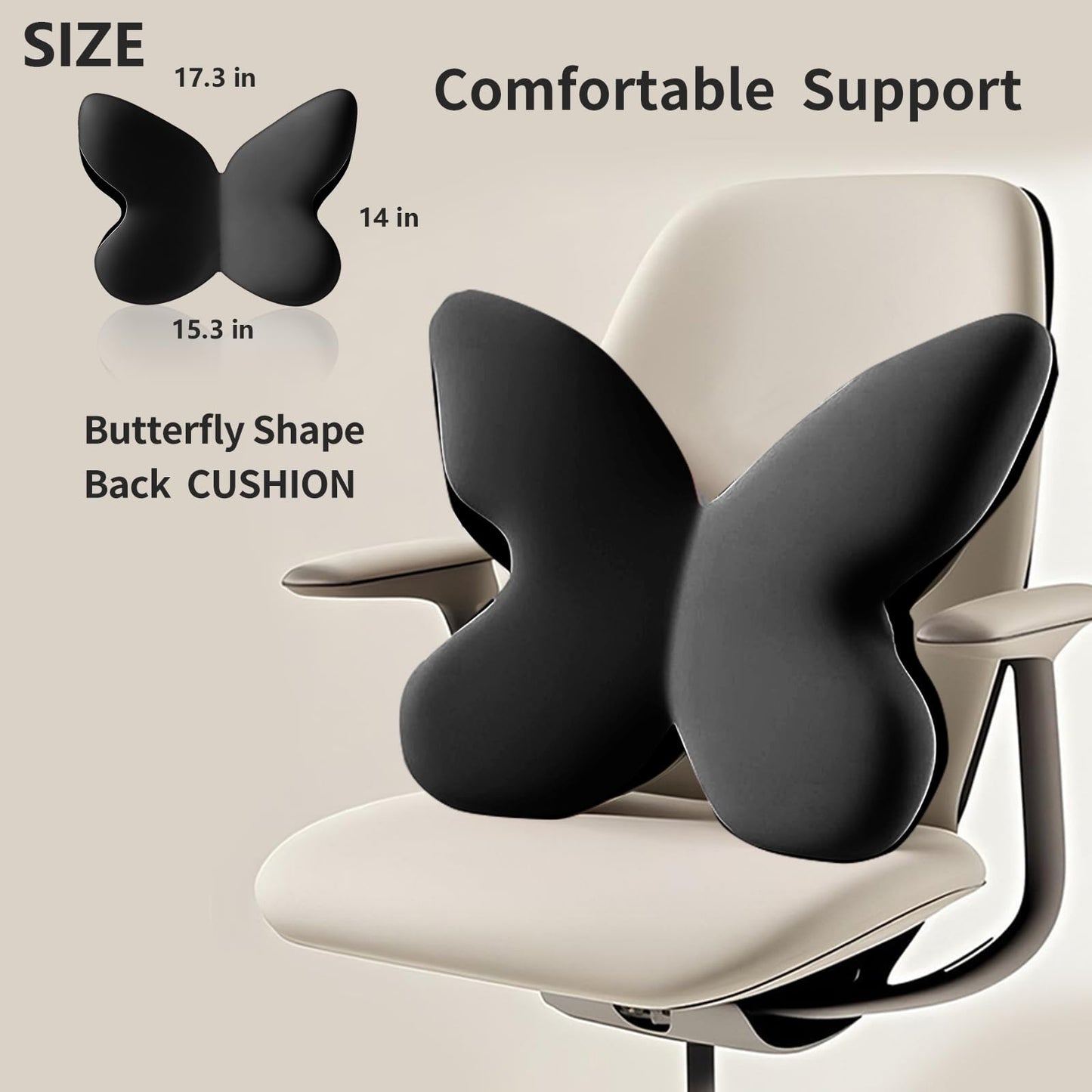 FoKon Ergonomic Back Cushion for Lower Pain Relief, Momery Foam Back Pillow, Lumbar Support for Office Chair Back Support for Computer Chairs, Gaming,Home - Working,Removable & Washable Cover（Black）