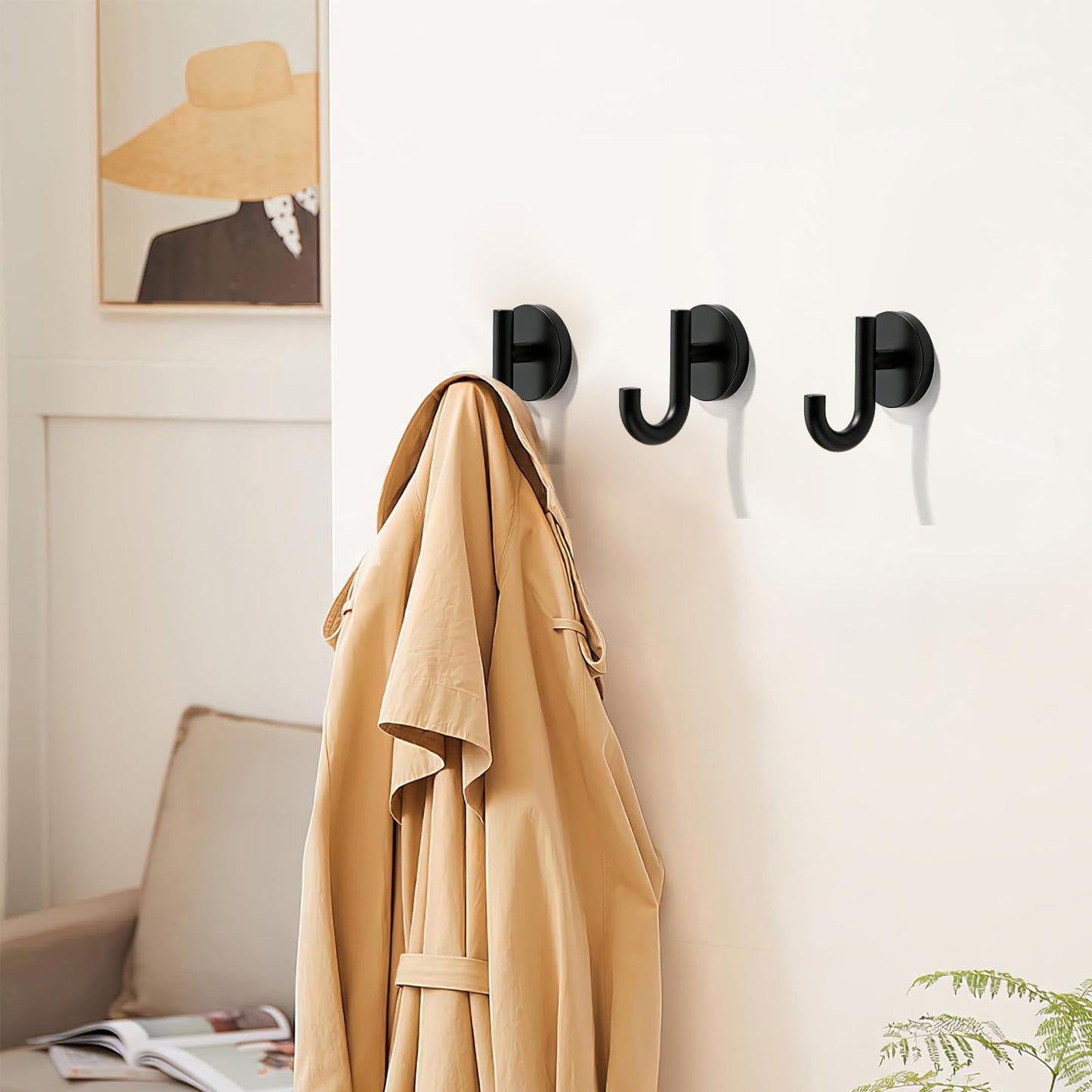 LONHECAN 3 Pack 3-inch zinc Alloy Black Robe Hooks, with Screws, Suitable for Bathroom Towel Hooks, Garage and Multi-Room wall-Mounted Racks in the Laundry Room
