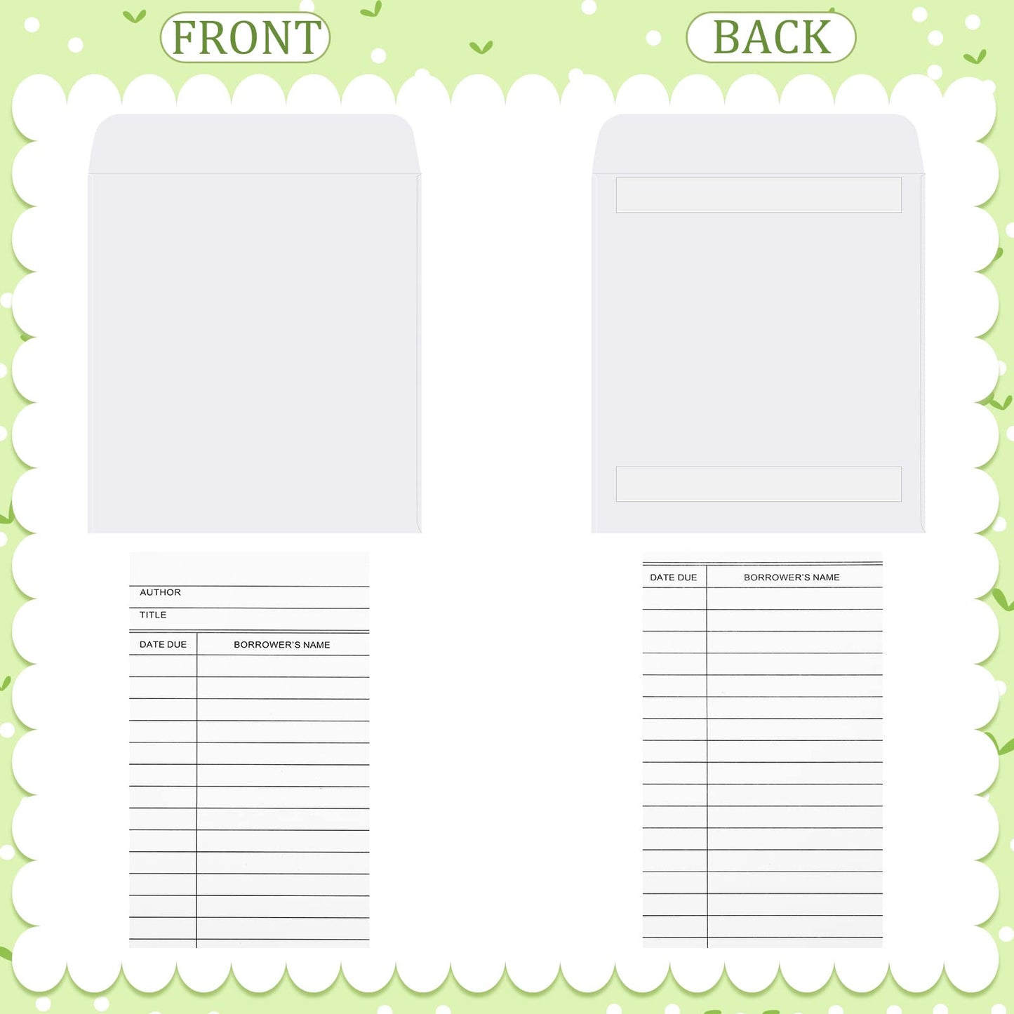 Harloon 1000 Pcs Library Cards Pockets and Library Checkout Cards, Self Adhesive Book Pockets Personal Reading Kit Due Date Envelope Sleeves for Classroom Office CDs DVDs Gift Tag