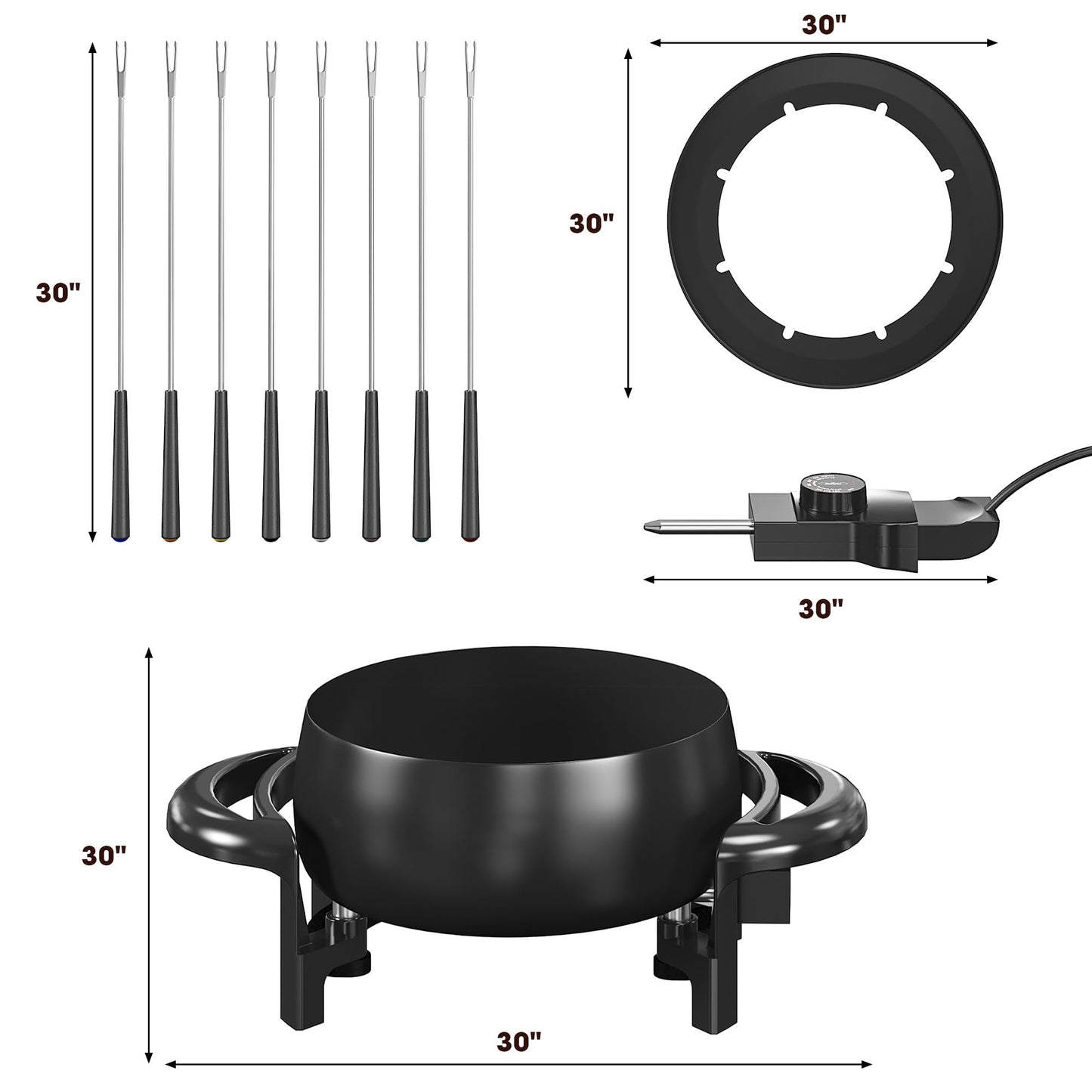 Sunvivi 3 Quart Electric Fondue Pot Set for Melting Chocolate Cheese with Adjustable Temperature Control and 8 Color-Coded Forks, 1000W Non-Stick Fondue Maker for Dessert, Oil and Broth