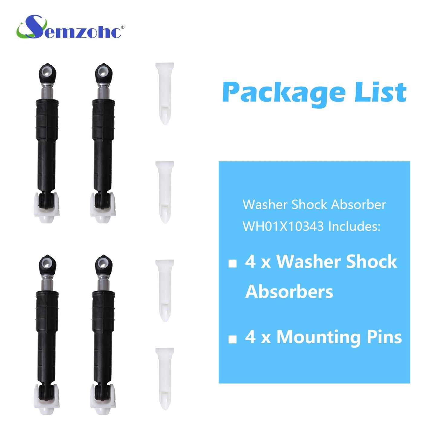 WH01X20826 Washer Shock Absorber Kit Fit for G.E Washer Damper Shock Replaces WH01X10343 AP4265856 WH01X10385 WH01X10425 AH1482318 EA1482318 WH01X10260 PS1482318 - with 4 Shocks and 4 Pins