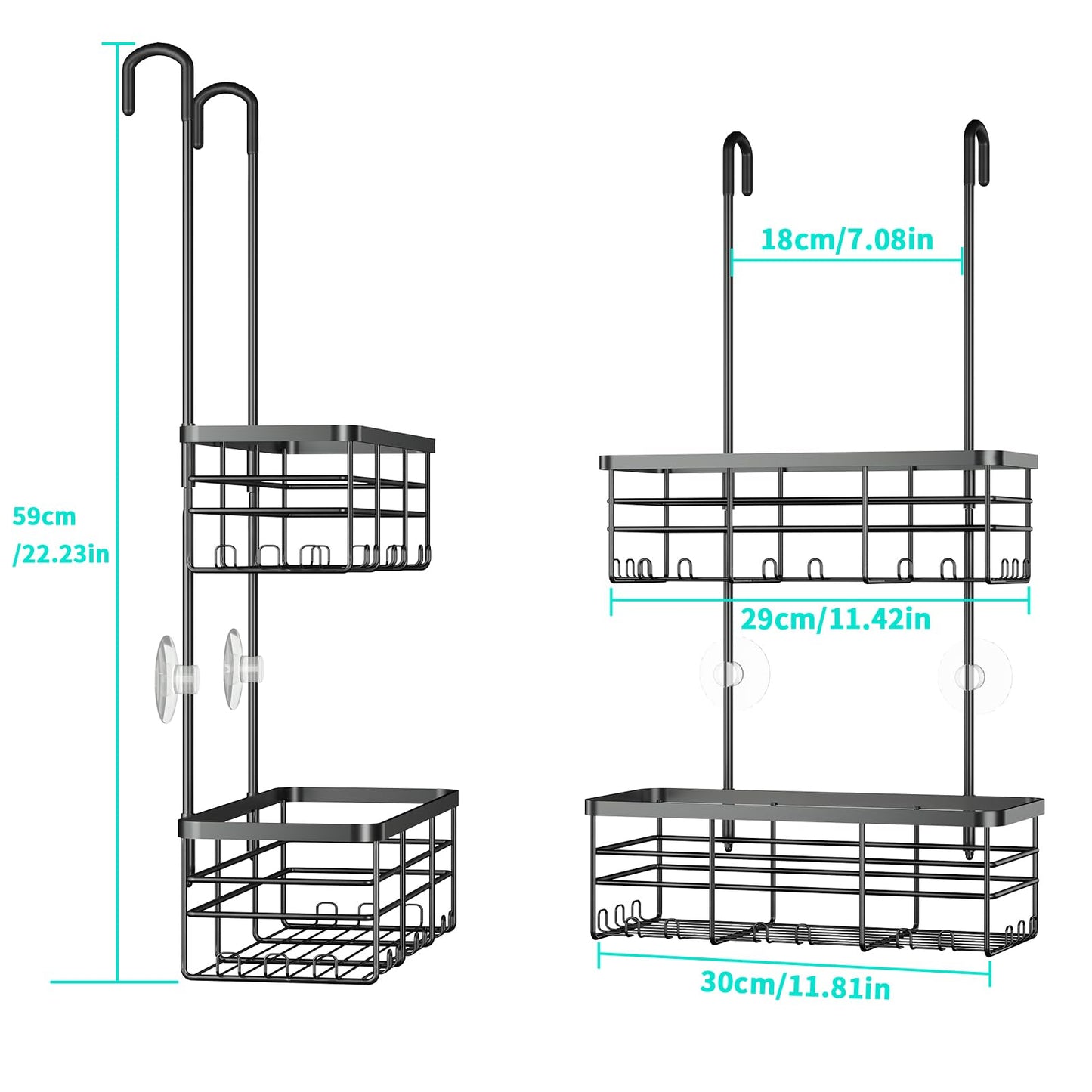 HapiRm Hanging Shower Caddy Organizer - No Drilling Shower Organizer with Hooks, Rustproof & Waterproof 304 Stainless Steel Bathroom Shelves - Black