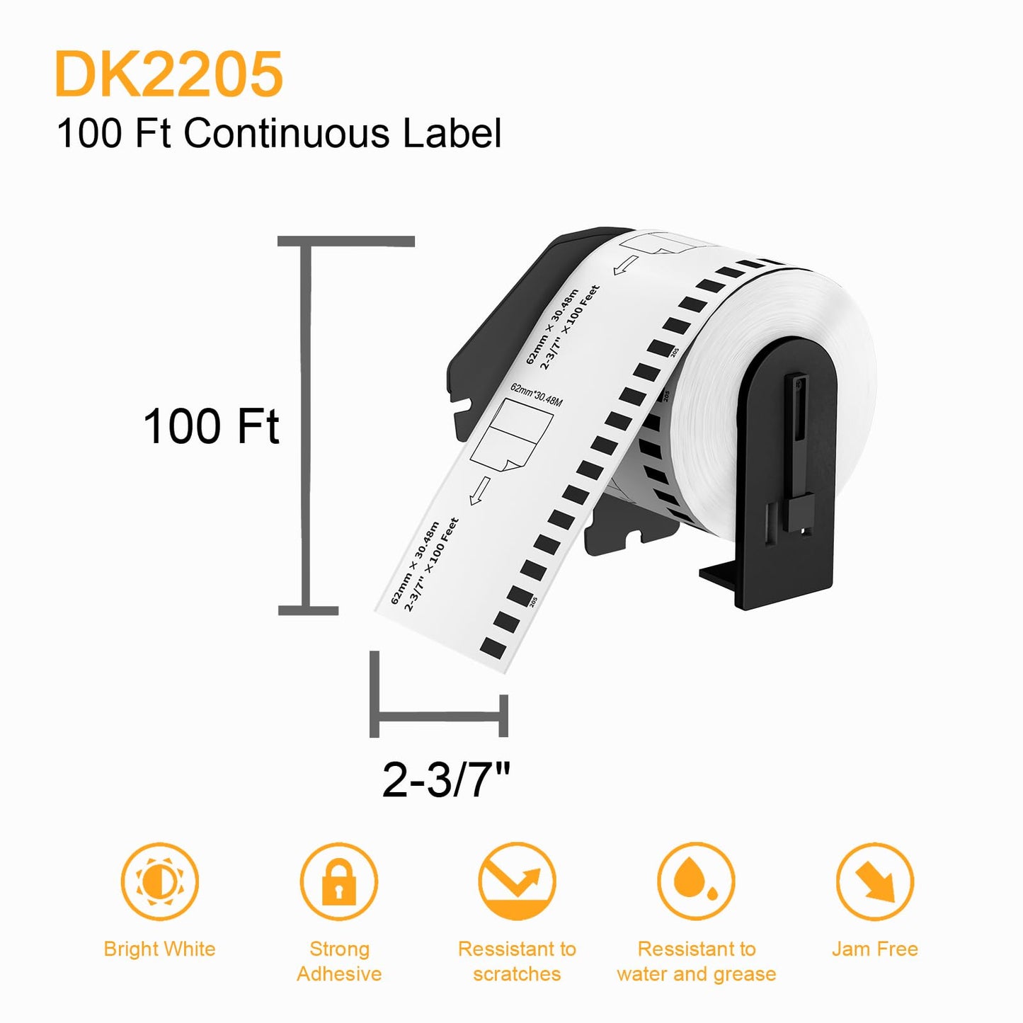 (12 Rolls + 1 Frame,30.48m Per Roll 3-Proof) Labelebal Dk 2-3/7" x 100' Direct Thermal Continuous Length Labels Replacement for DK-2205 Shipping Mailing Postage Compatible for Brother QL Printer