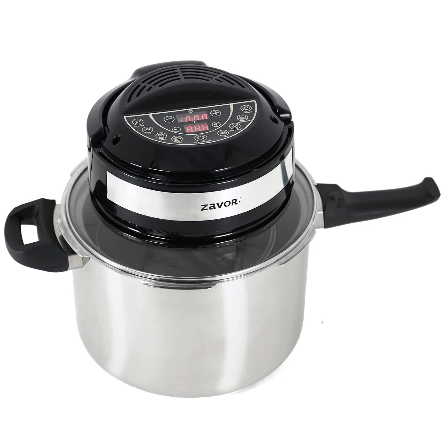 Zavor 8 in 1 Air Fryer Lid for 6Qt & 8Qt Stovetop Pressure Cookers, Multicookers, Instant & Stock Pots | with Accessories: Stainless Steel Frying Basket, Silicone Mat, Cooking Tongs & Recipe eBook