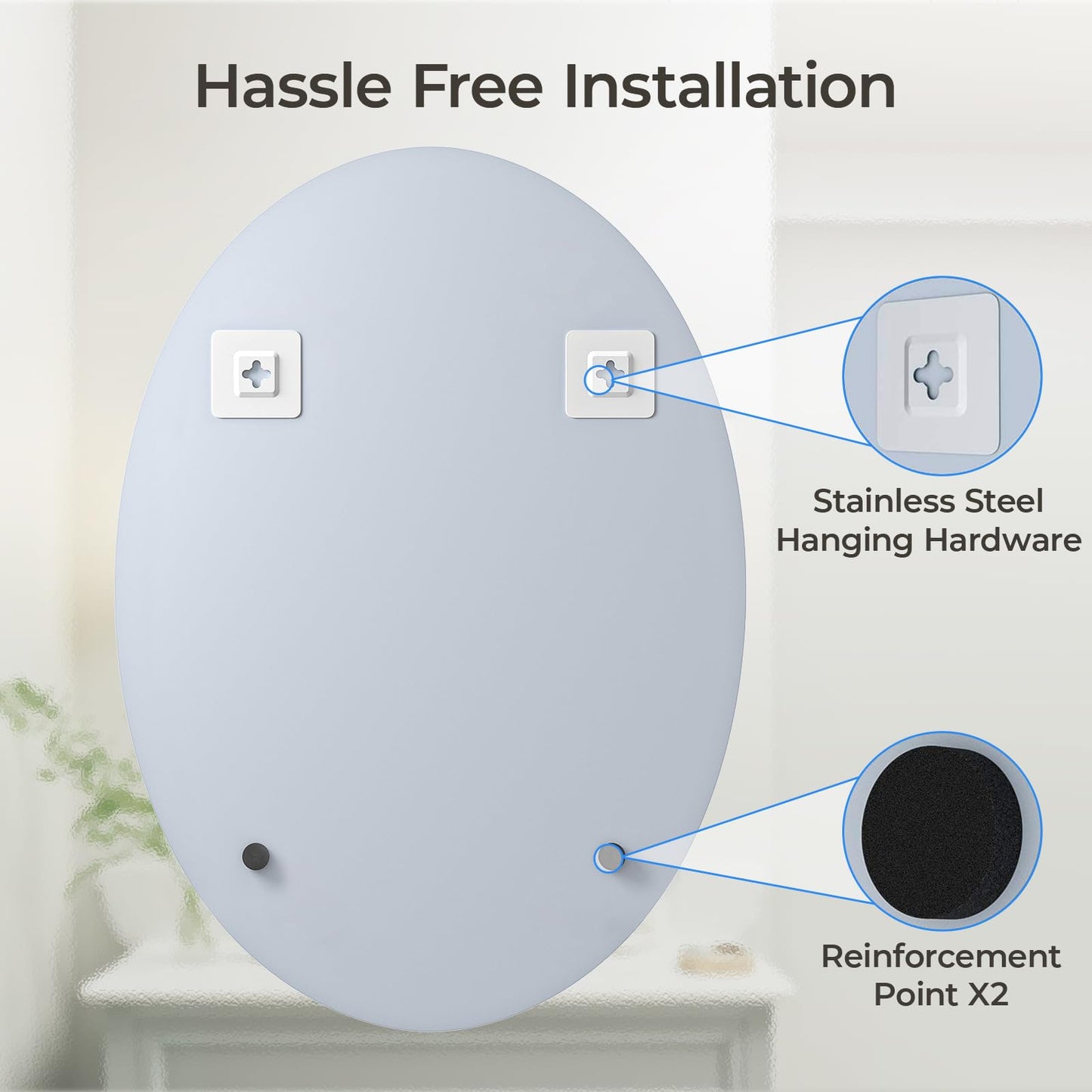 USHOWER Bathroom Mirror for Over Sink, 20x28 Inch Oval Frameless Mirror, Beveled and Polished, Decorative Wall Mirror for Bathroom, Bedroom, Vanity, Entryway, Modern and Elegant