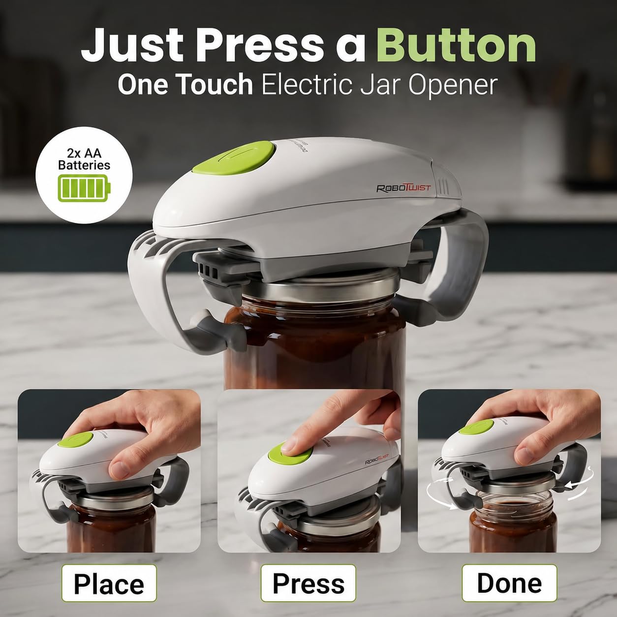 Robotwist Automatic Jar Opener, Deluxe Model with Improved Torque, Robo Twist Kitchen Gadgets for Home, Electric Handsfree Easy Jar Opener – Works on All Jar Sizes, As Seen on TV