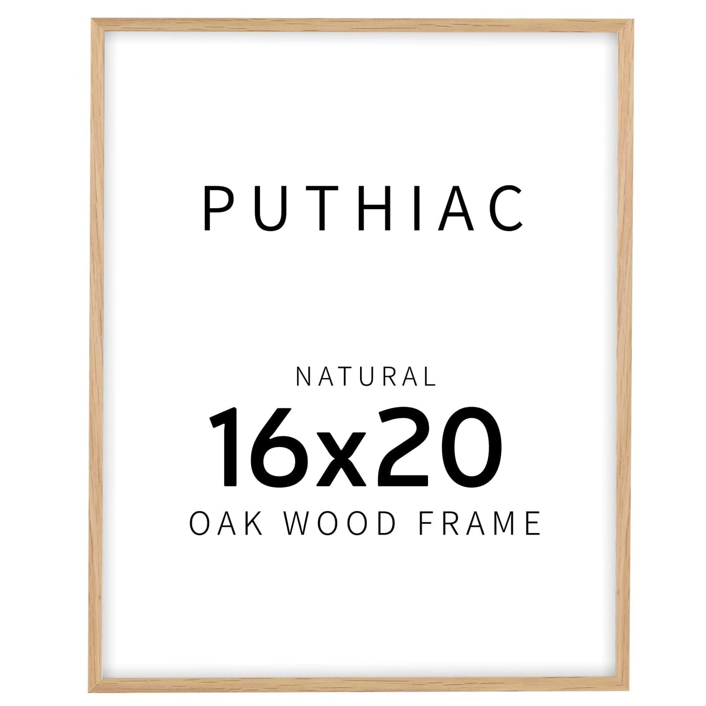 puthiac 16x20 Solid Oak Wood Picture Frame, Fits 12x16 with Mat or 16x20 Without Mat, Wall Display Only, Vertical or Horizontal, Plexi Front, 1 Pack, Natural Oak