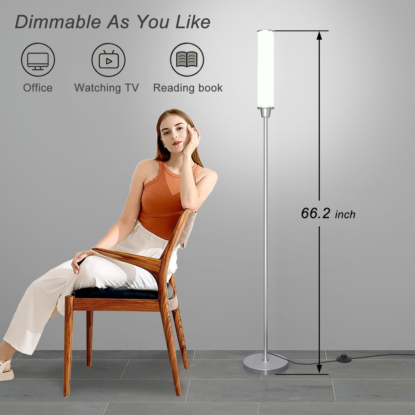 Nukanu Floor Lamp with Remote Control,Bright Floor Lamps for Living Room/Bedroom/Office, Stepless Adjustable 3000K-6000K Colors and 10-100% Brightness,Standing Light with Foot Switch (Nickel)
