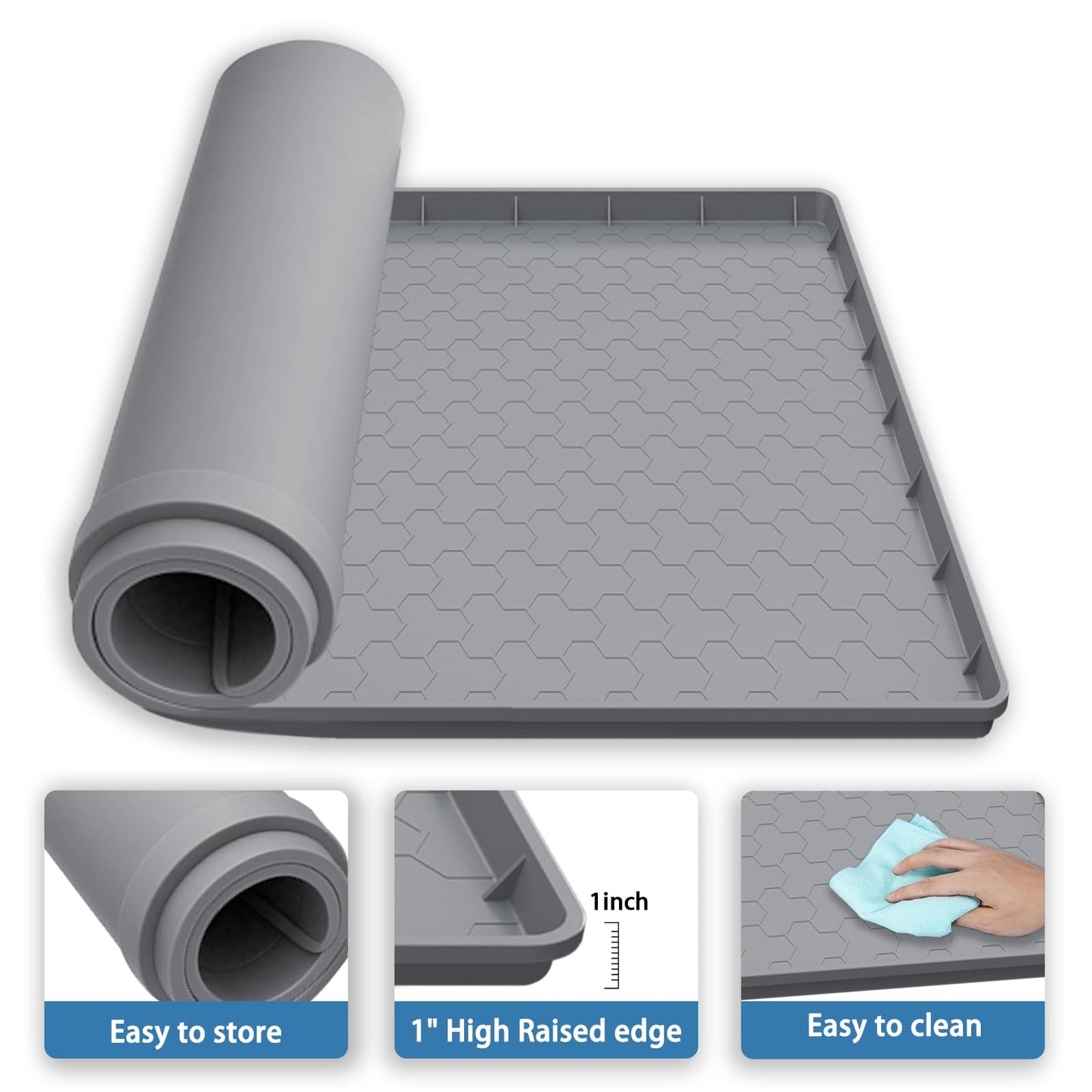 Washing Machine Drain Pan Silicone Mat, Thickened Large 30" X 28" Non-Slip Waterproof Washer Drip Tray, Raised Edge Mat for Under Dryer or Washer, Anti-Vibration,Floor Leak Protector for Laundry Room