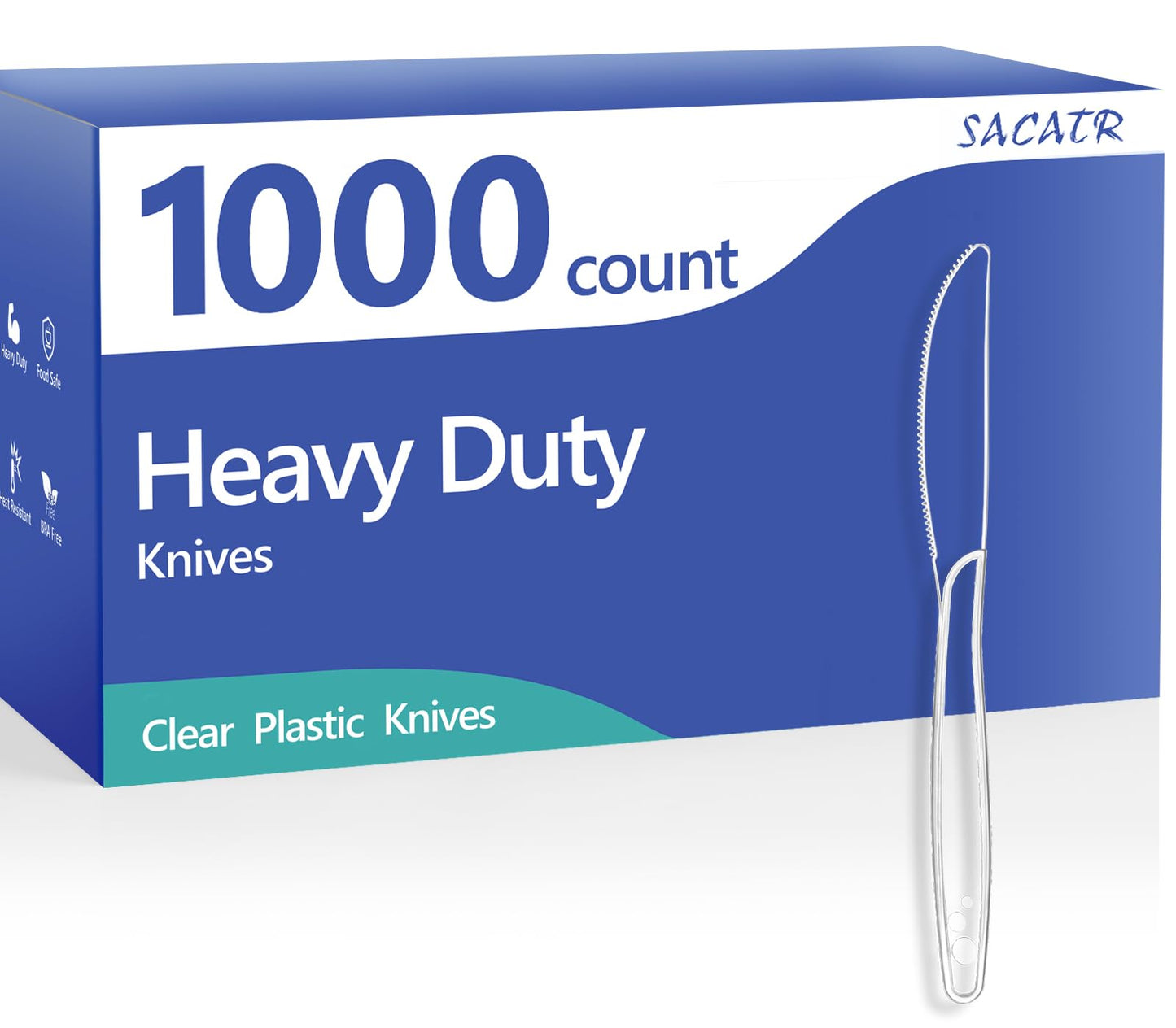 SACATR 1000 Count Heavy Duty Plastic Knives Disposable, BPA-Free Clear Plastic Knives Bulk – Extra Thick, Heat Resistant, for Catering, Parties, Events