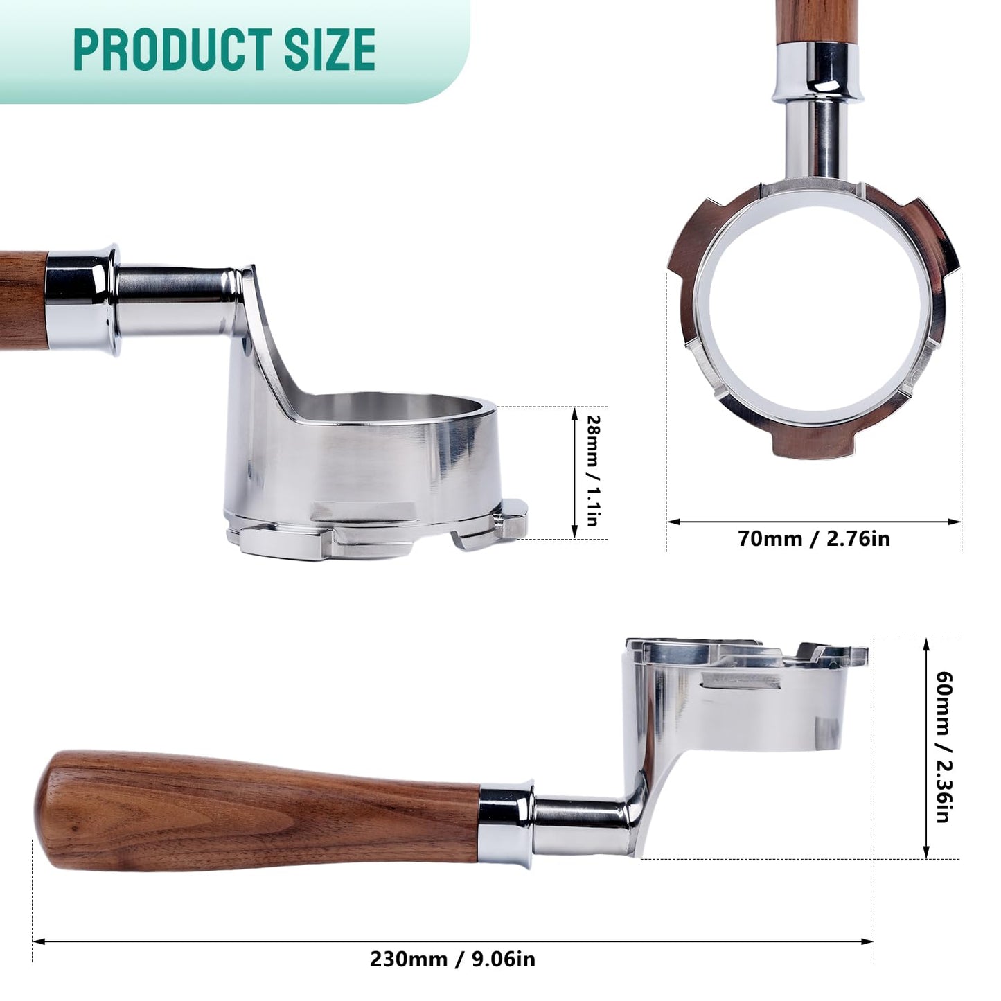 Bottomless Portafilter for Ninja Luxe Café ES601 & ES701C Models | Basket Not Included | Compatible with Stock Filter Basket | Walnut Handle