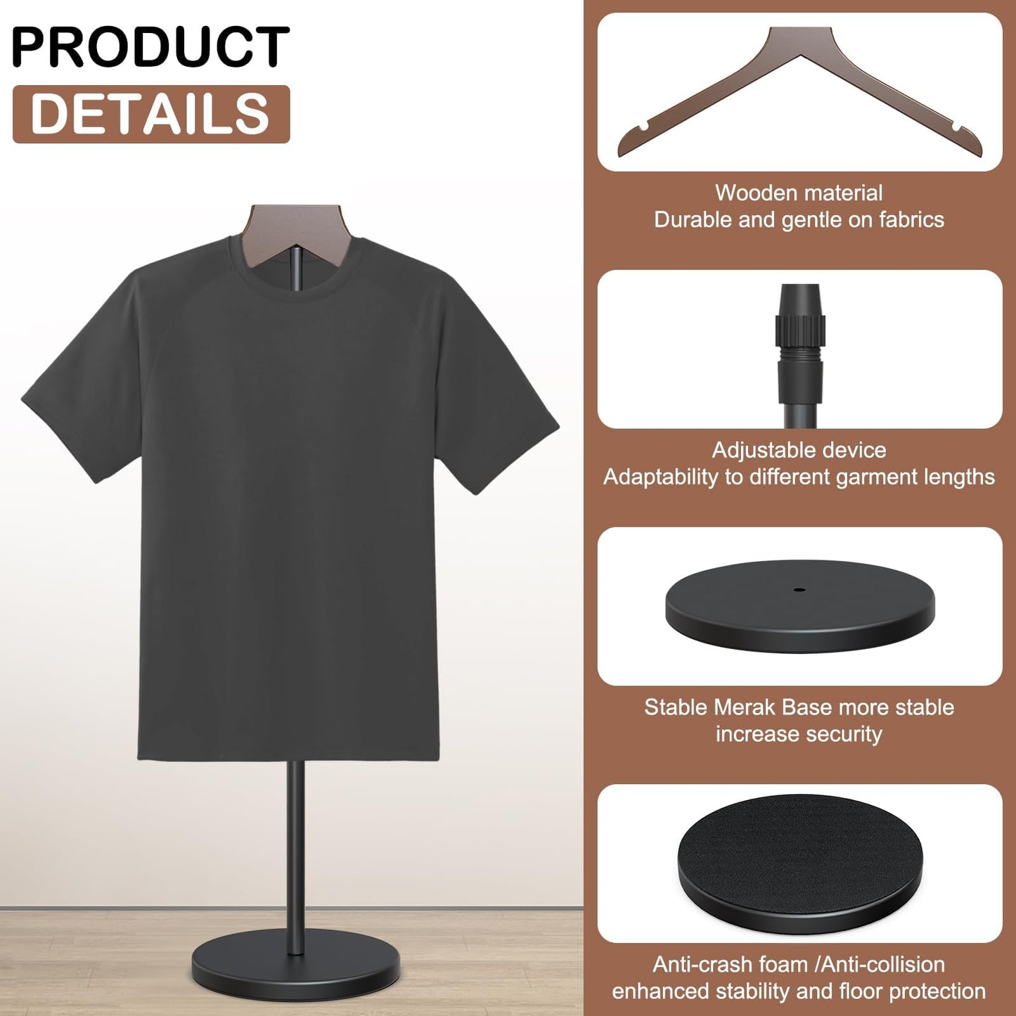 2 Pack Shirt Display Stand, 18-34 Inch Height Adjustable Mannequin Torso for Vendors Shop, More Stable Dress Form Mannequin Stand Clothes Rack, T Shirt Display Holder Jacket Coat Hanger, Black