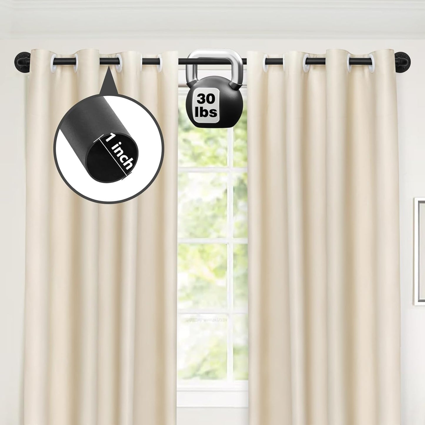 Refrze 2 Pack Curtain Rods for Windows 48 to 84 Inch, Industrial Curtain Rods Wrap Around, Heavy Duty for Bedroom & Outdoor, 48-84", "Black Curtain rod