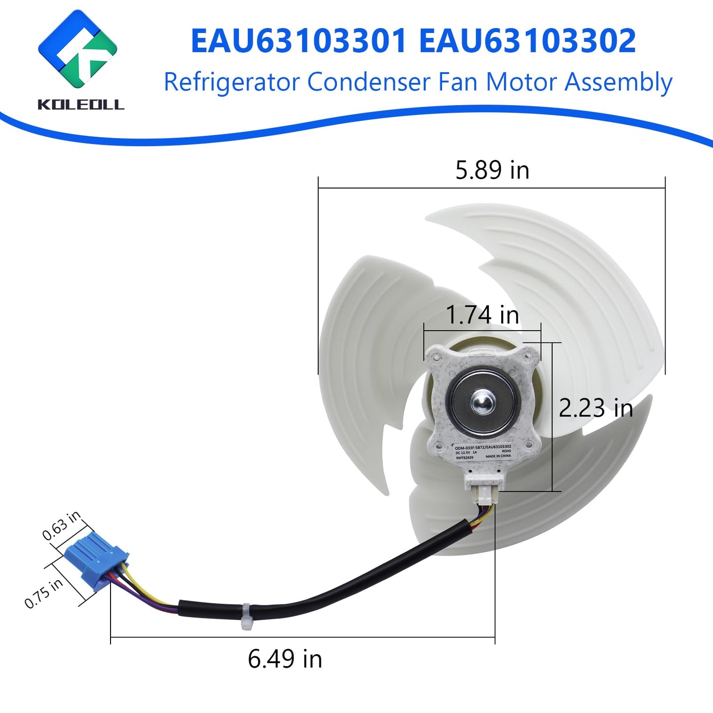 EAU63103301 EAU63103302 Refrigerator Condenser Fan Motor Assembly Fits for LG Replaces 4509126 AP6235485 PS12080244 EAP12080244