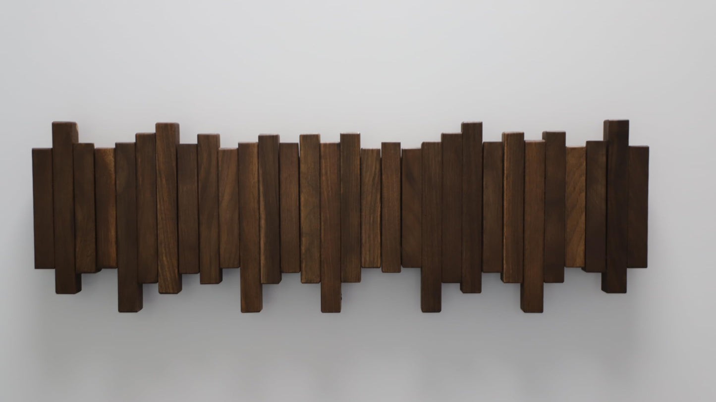 GOGREEBELL Hardwood Piano Coat Rack| Flip Down Wall Hook Rack 6 Hooks|Heavy Duty Coat Hooks.Made of Acacia Wood (Wood Wax Oil Dyed Walnut Color).Wall Art