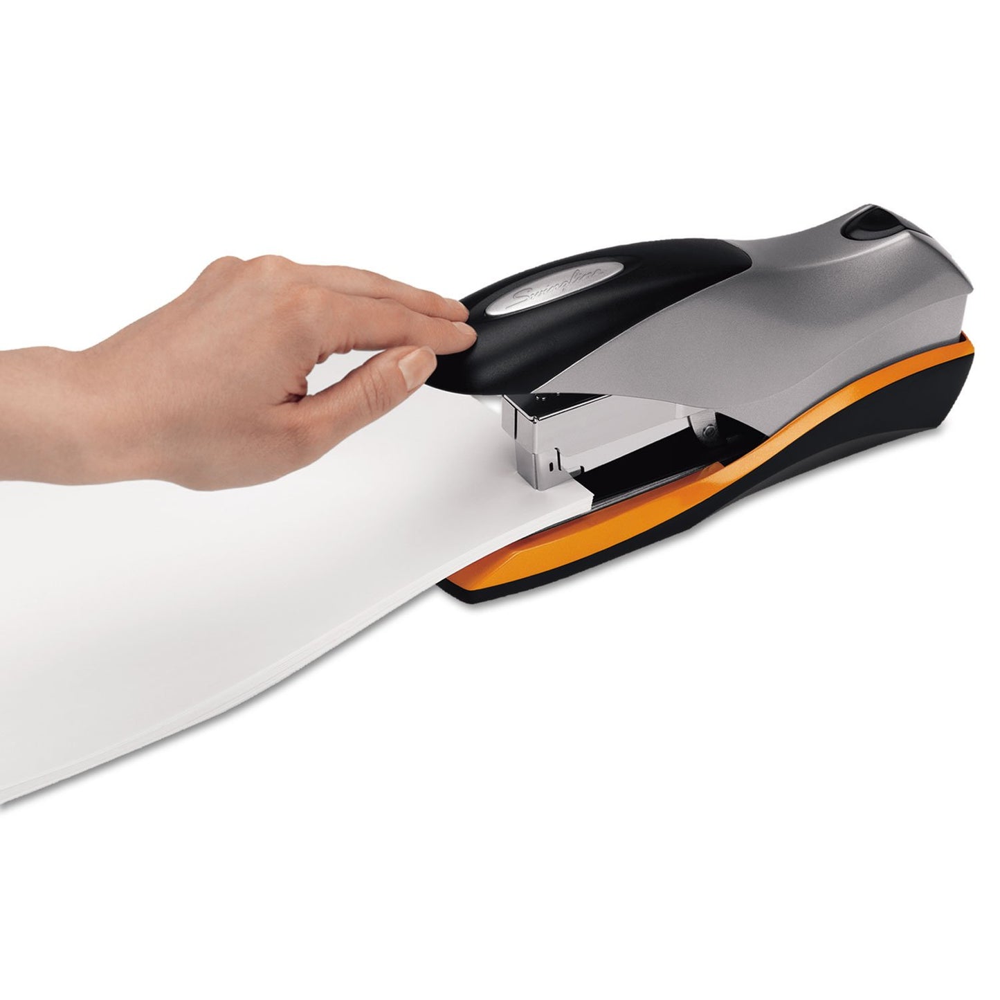 Swingline Stapler, 70 Sheet Capacity, Optima 70, Jam Free, Reduced Effort, Soft Grip, Metal, Silver/Black/Orange (87875)