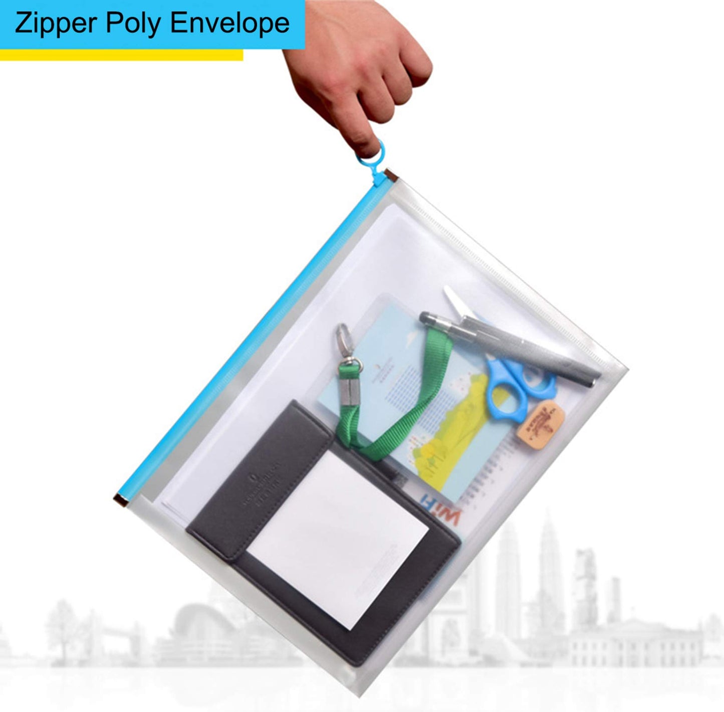 YESSART 9x12 Clear Zip Plastic Envelopes File Document Paper Holder Pack of 24 (24 Pack)