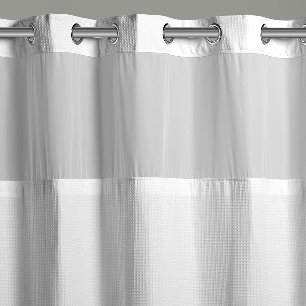 Hookless It's A Snap! 3-in-1 Shower Curtain With Waffle Fabric, Sheer Top Window, Flex-On Rings & Liner, 71" x 74", White