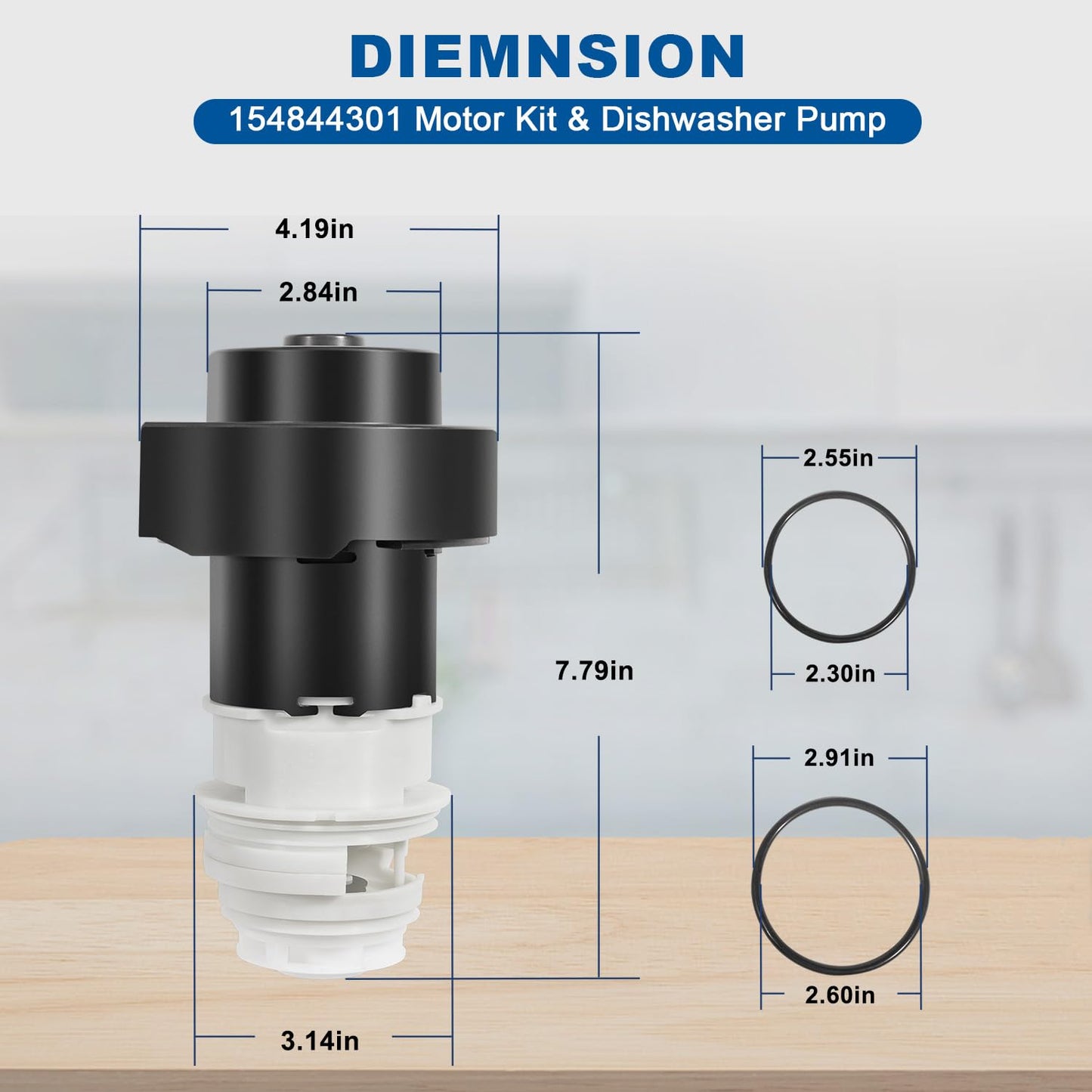 154844301 Motor Kit 154844301 Dishwasher Circulation Pump Motor with O-Rings for Frigidaire Dishwasher, Replace for 154488001 154588701 154594201 154648101 154700101