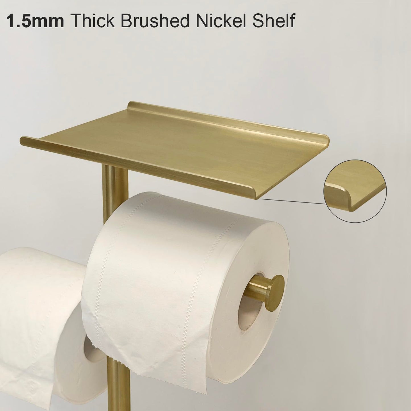GZILA Brushed Gold Toilet Paper Stand Holder with Shelf, Marble Design Base Free Standing Toilet Paper Roll Holder with 2 Dispenser SUS 304 Stainless Steel Reserve, Storage 5 Rolls