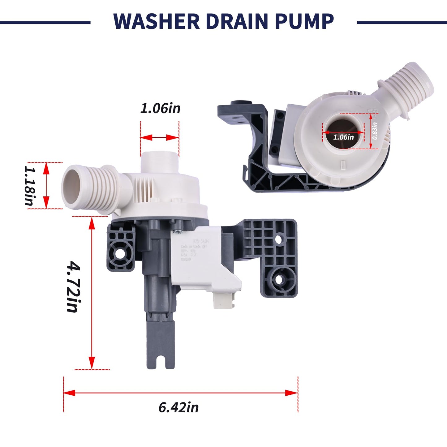 Magimaker 2025 Upgrade W11396717 W11263349 Washer Drain Pump Compatible with Whirlpool Maytag Kenmore Washing Machine Water Drain Pump Repalce W11396717 W11263349 120V 60Hz 1.2A