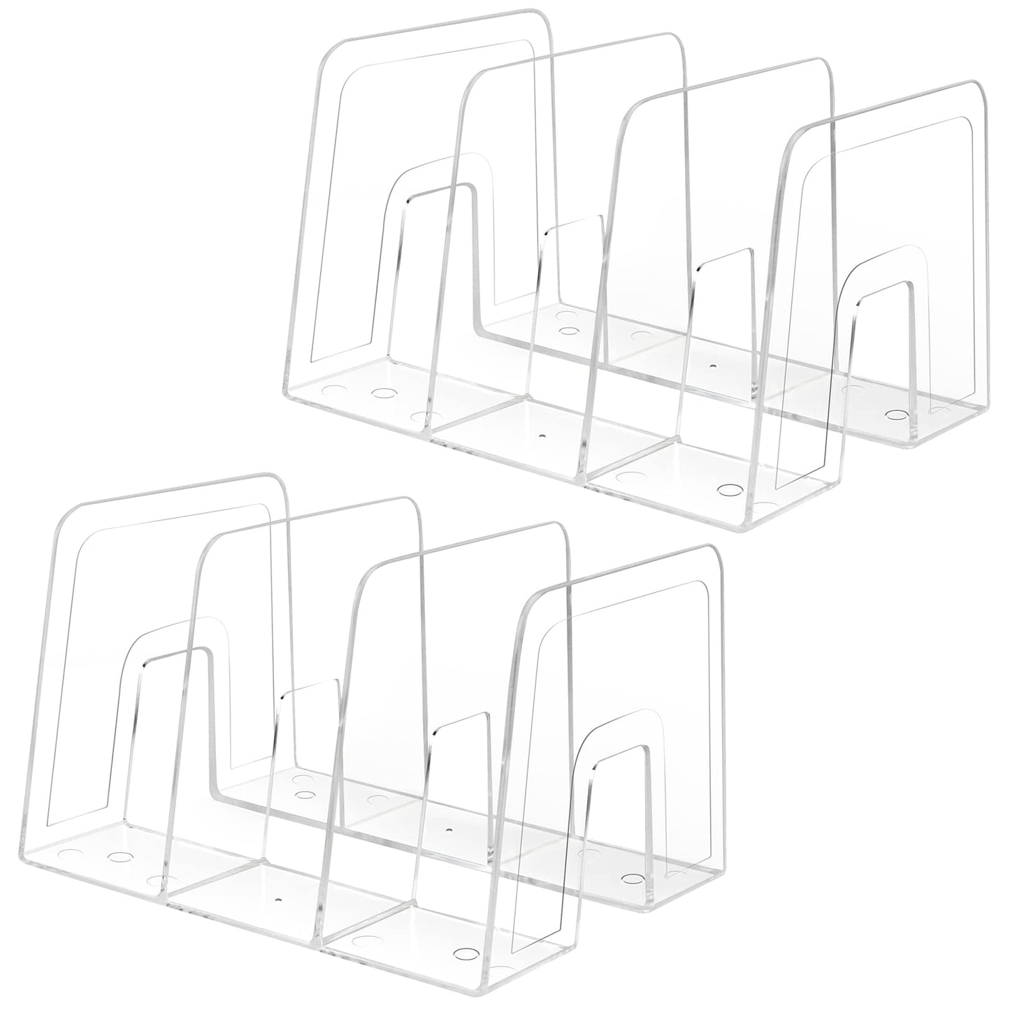 Lunmore Clear Desktop Book Organizer, Creative Book Stand, Divider Bookshelf for Home School and Office, Non-Acrylic Stand Bookshelves (3 Sections), Transparent, Pack of 2