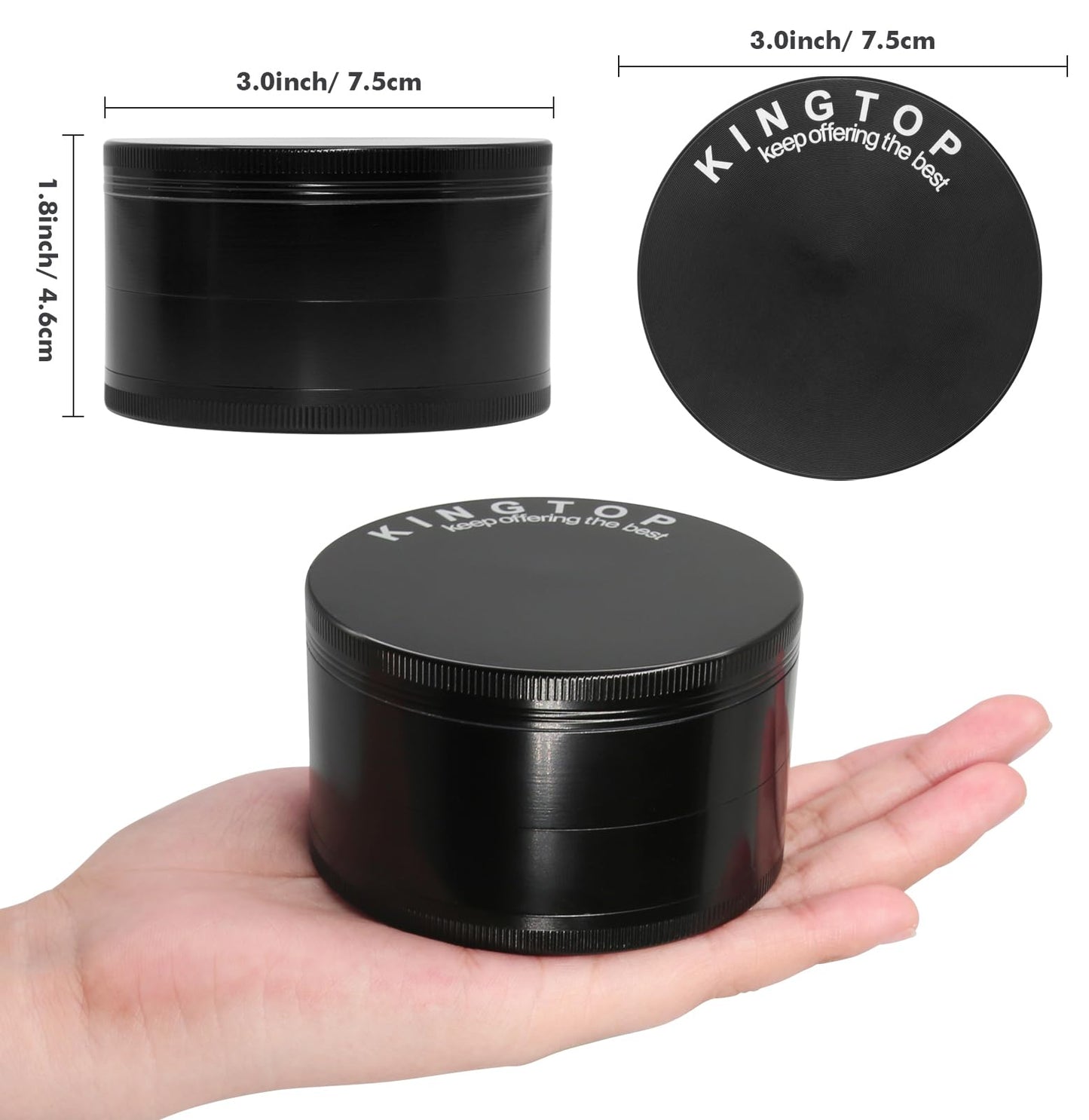 KINGTOP Grinder, Large 3" Spice Grinder (Midnight Black)