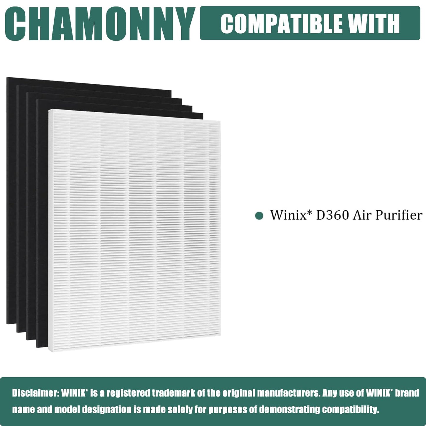 CHAMONNY D360 True HEPA Replacement Filter D3, Compatible with D360 Air Purifier, Compare to D3 Filter, Item Number 1712-0101-02,2 H13 True HEPA Filters + 8 Activated Carbon Pre-Filters