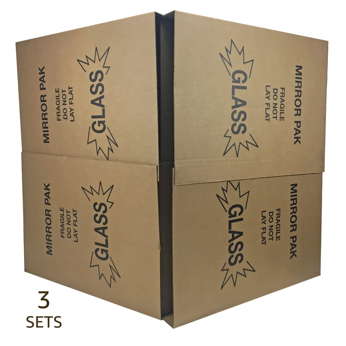UBOXES 3 Picture & Mirror Moving Boxes for Large Pictures up to 40x60" (Includes 12 pieces, to fit 3 sets of Mirror) , Kraft