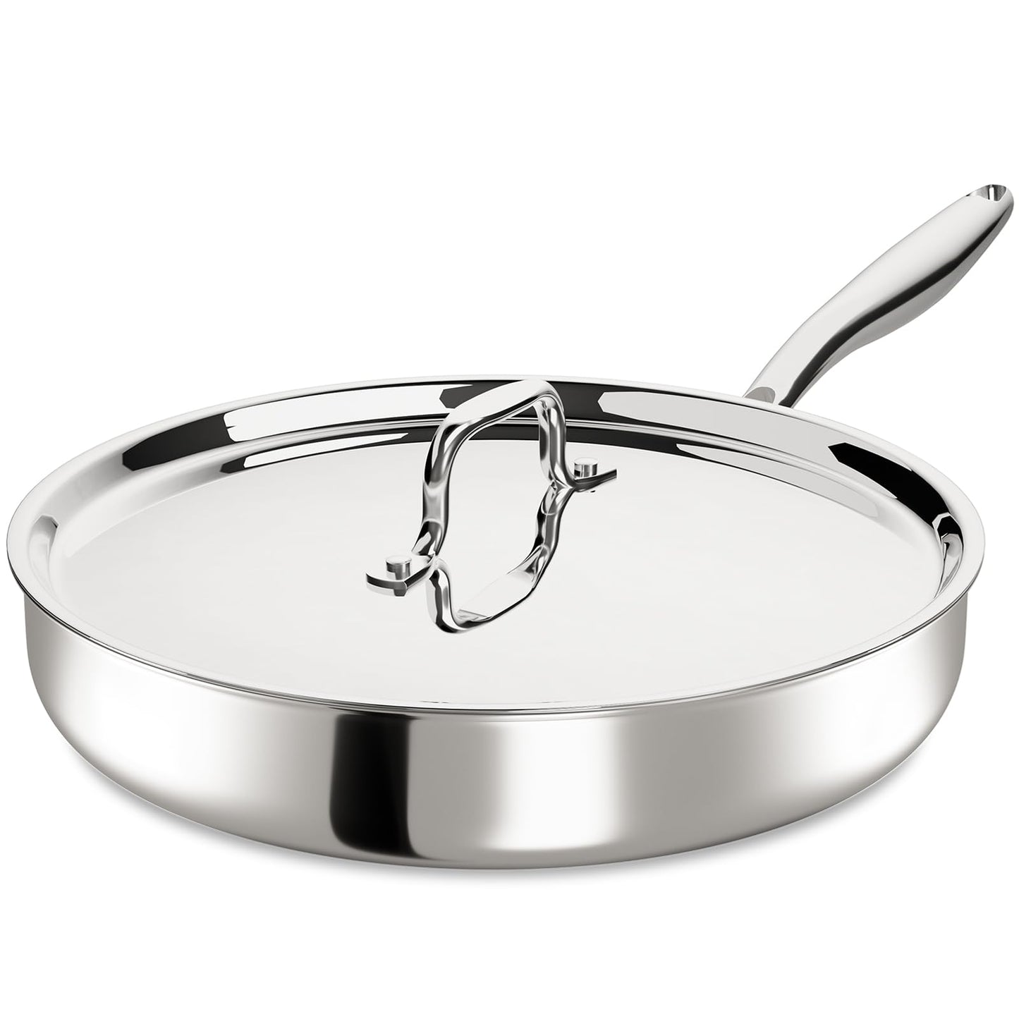 12 Inch Tri-Ply Stainless Steel Frying Pan, Frying Pan with Lid, PFOA/PTFE Free Skillet, Induction Cooking Pans, Dishwasher & Oven Broiler Safe 600F, Professional Cookware, Heavy Duty & Even Heat