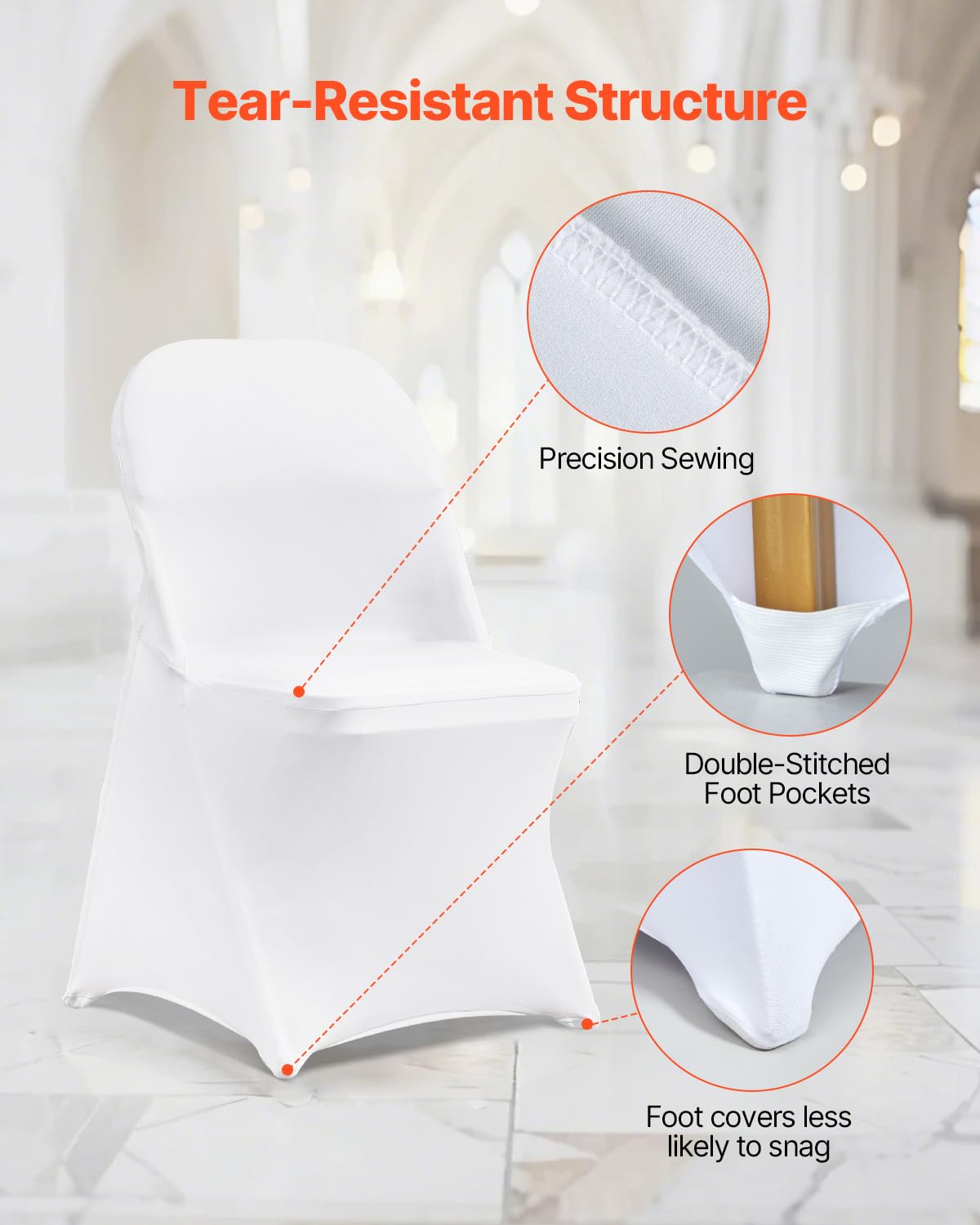 VEVOR 30 PCS White Folding Chair Covers - Ideal for Weddings, Parties, Dining, and Banquets - Universal, Washable Slipcovers for Folding Chairs - Elegant Event Décor