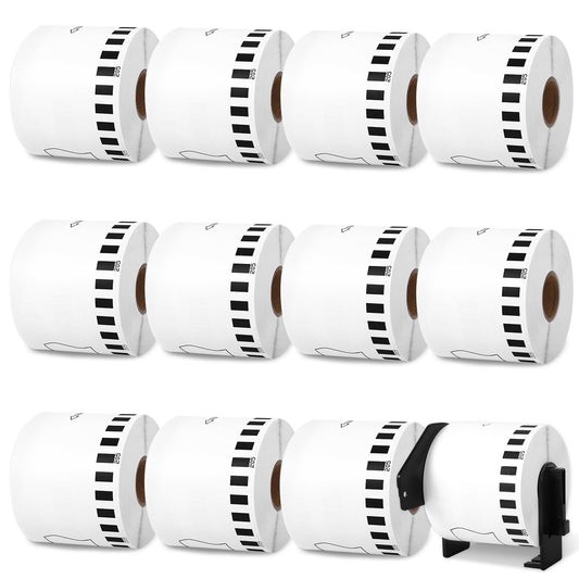 12 Rolls DK-2205 62mm x 30.48m (2-3/7" x 100') Continuous Length White Paper Label Tape Roll Compatible with Brother QL-600 800 810w Thermal Printers, 1 Frame