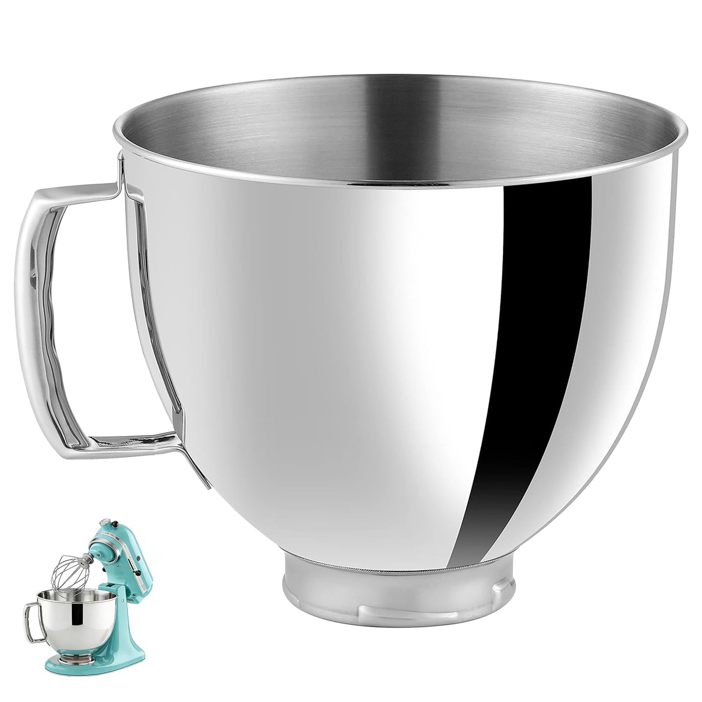 5QT Stainless Steel Mixer Bowls with Handle Fit for KitchenAid 4.5 & 5-Quart Tilt-Head Stand Mixers Replacement/Accessories Bowl for Mixer Dishwasher Safe Oven Safe Easy to Clean Polished