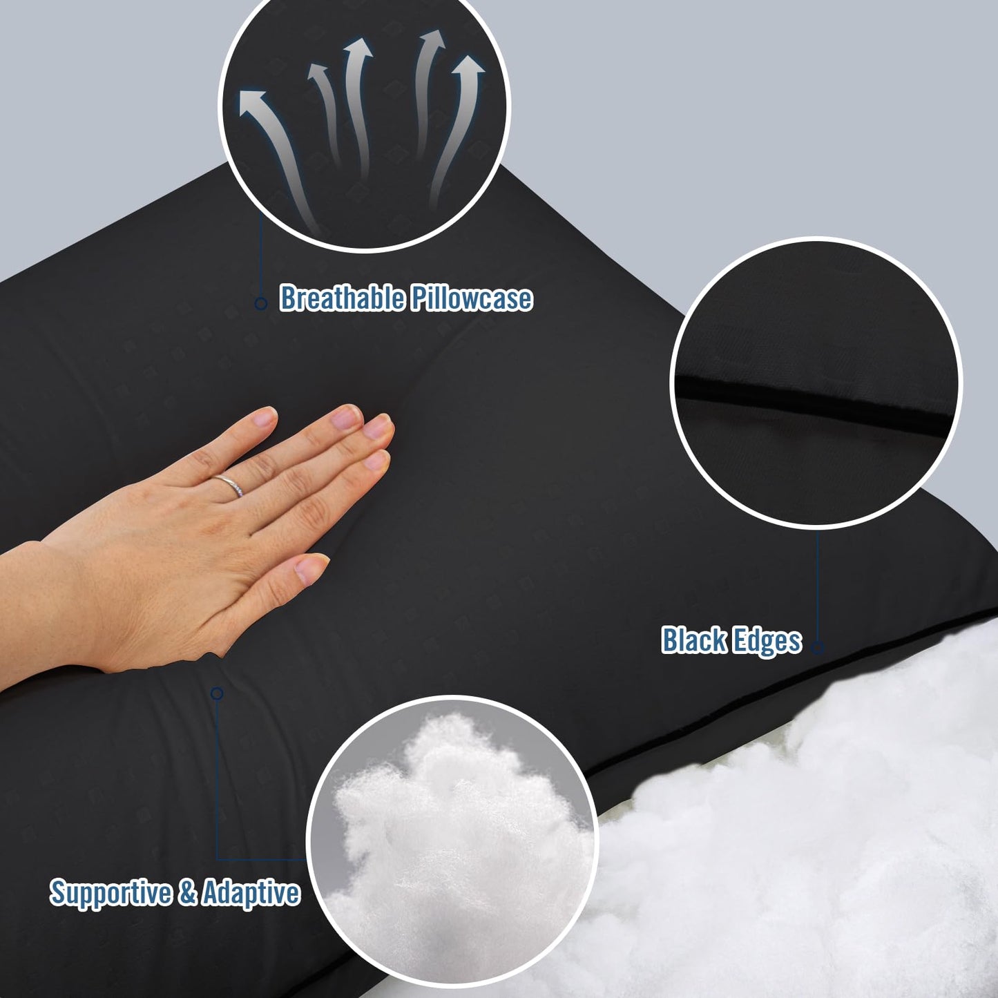 Higoom King Size Bed Pillows for Sleeping 4 Pack,Luxury Hotel Pillows,Comfortable and Supportive,Machine Washable,Suitable for Stomach,Back and Side Sleepers.（Black）