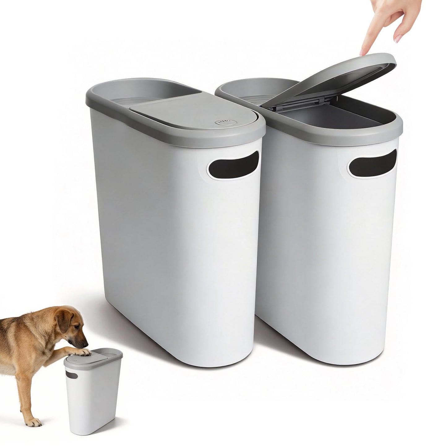 KOOMADE Bathroom Small Trash Can with Lid - 2PC 10 Liter/2.6 Gallon Plastic Slim Narrow Garbage Can with Pop-Up Lid, Space-Saving Trash Bin Waste Basket for Toilet, Bedroom,Kitchen,Craft Room,Office