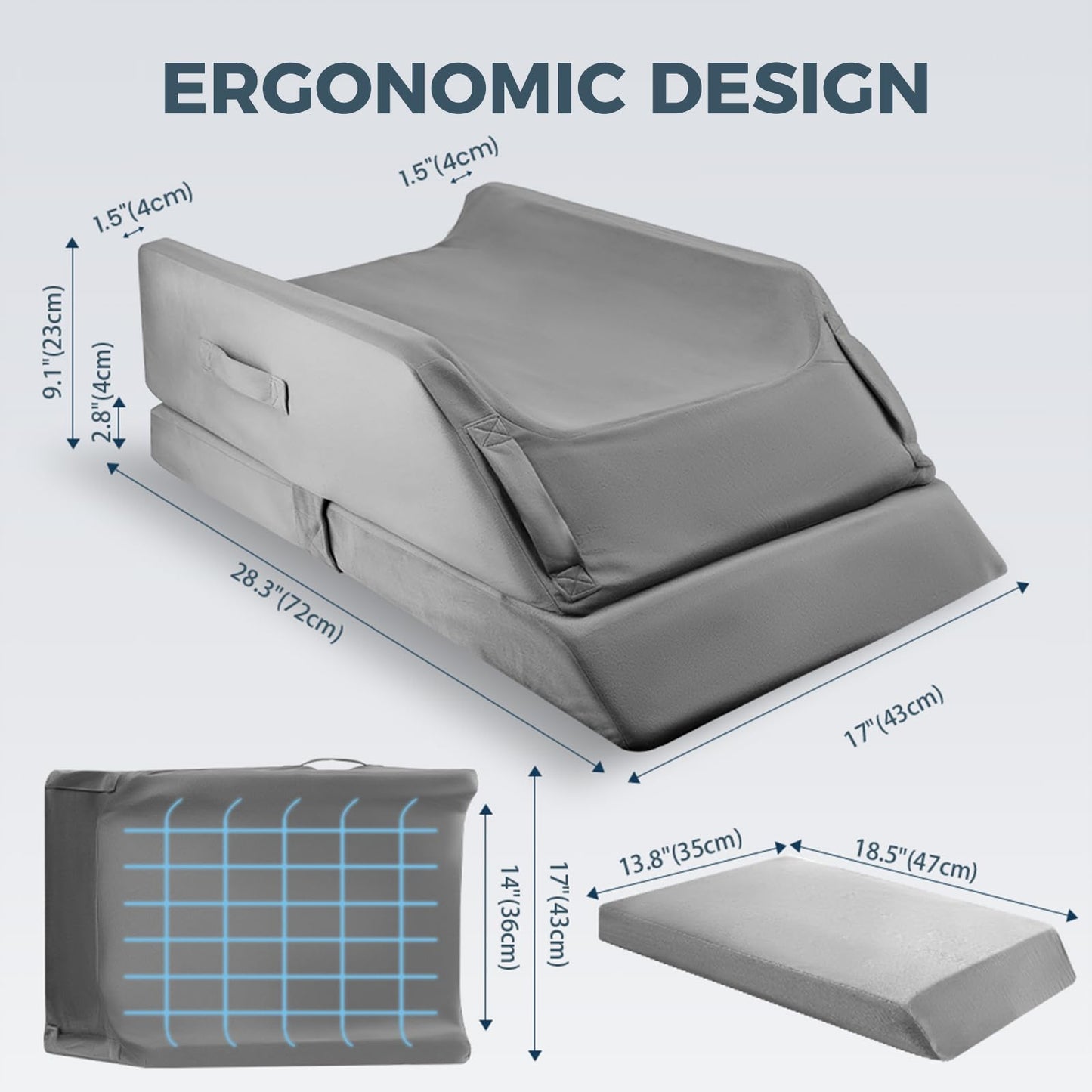 CIVJET 3-Height Adjustable Wide Leg Elevation Pillows for After Surgery or Sleeping, Memory Foam Support for Both Legs, Knee & Ankle Wedge for Swelling & Circulation, Removable Washable Velvet Cover