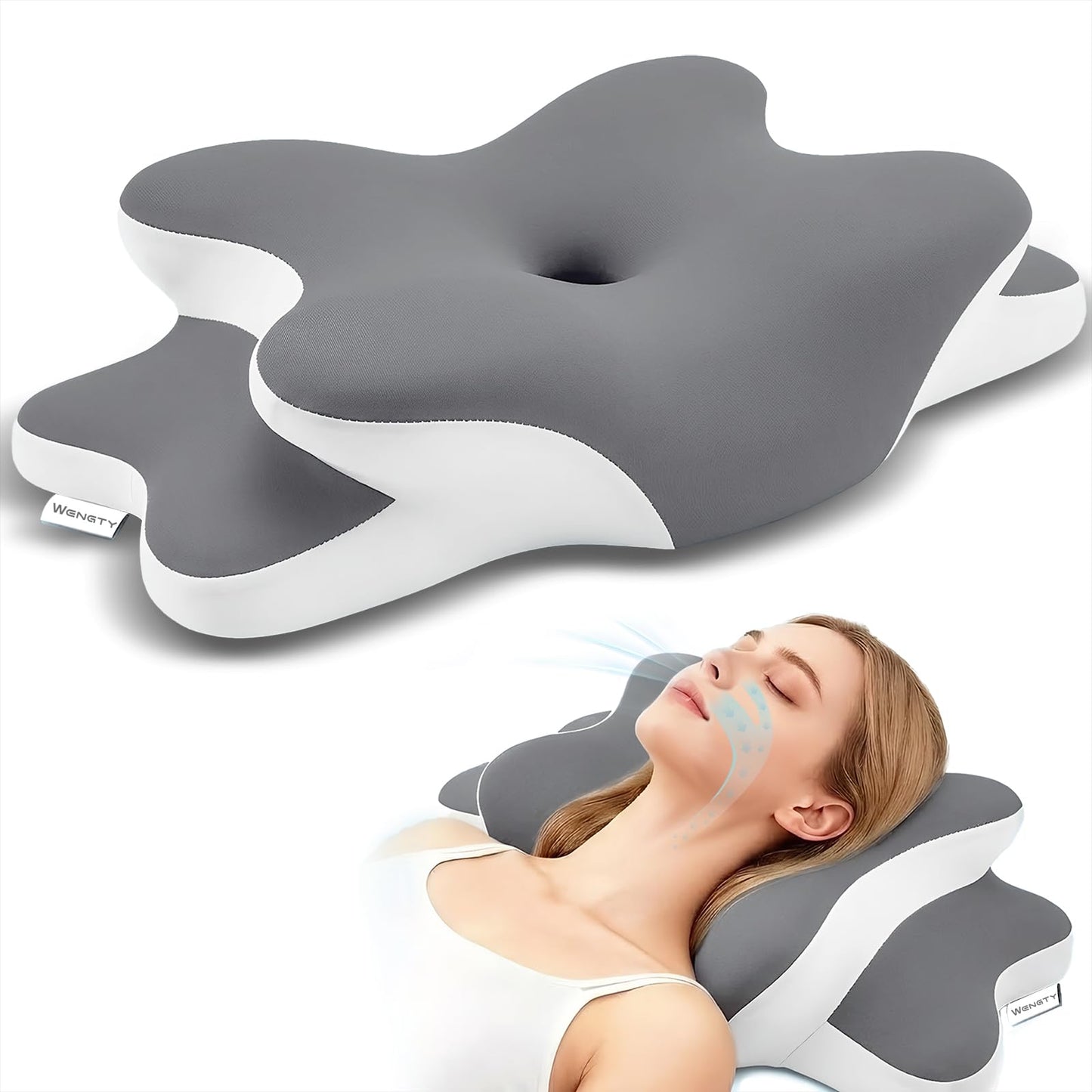 Sleep Apnea Pillow with Neck Pain & Snoring Relief -Orthopedic Cervical Pillow, Ergonomic Contour Memory Foam for Side, Back,Stomach Sleepers, Medium Firm (Darkgrey, Queen Size 25" lx15 wx5.8 h)
