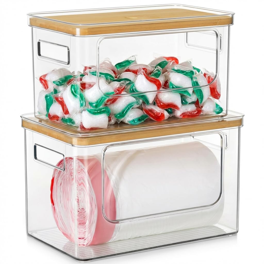 Hudgan Trash Bag Dispenser Under Sink, 2 in 1 Garbage Bag Holder Dishwasher Pods Organizer for Kitchen Pantry Laundry Room