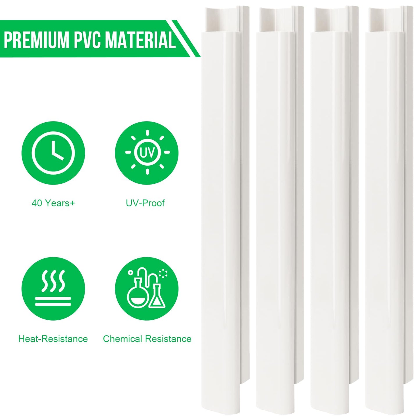 Kerykwan 4" W 15.5Ft L Mini Split AC Line Cover Kit Decorative PVC Tubing Pipe Cover Set for Center Air Conditioner&Heat Pumps Systems