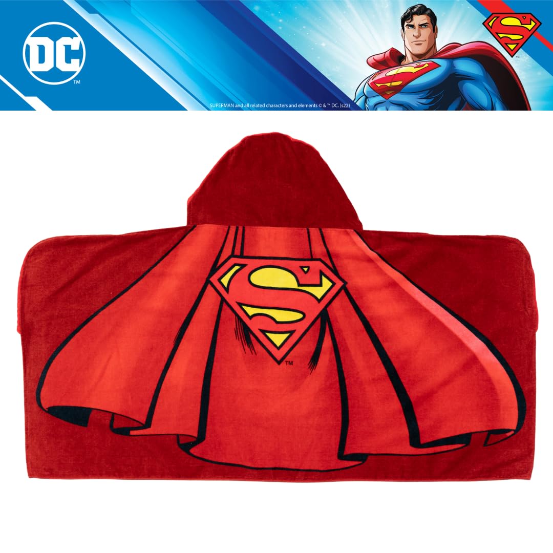 Franco Superman DC Comics Cape Kids Super Soft Bath/Pool/Beach Soft Cotton Terry Hooded Towel Wrap, 24 in x 50 in, (Officially Licensed Product)