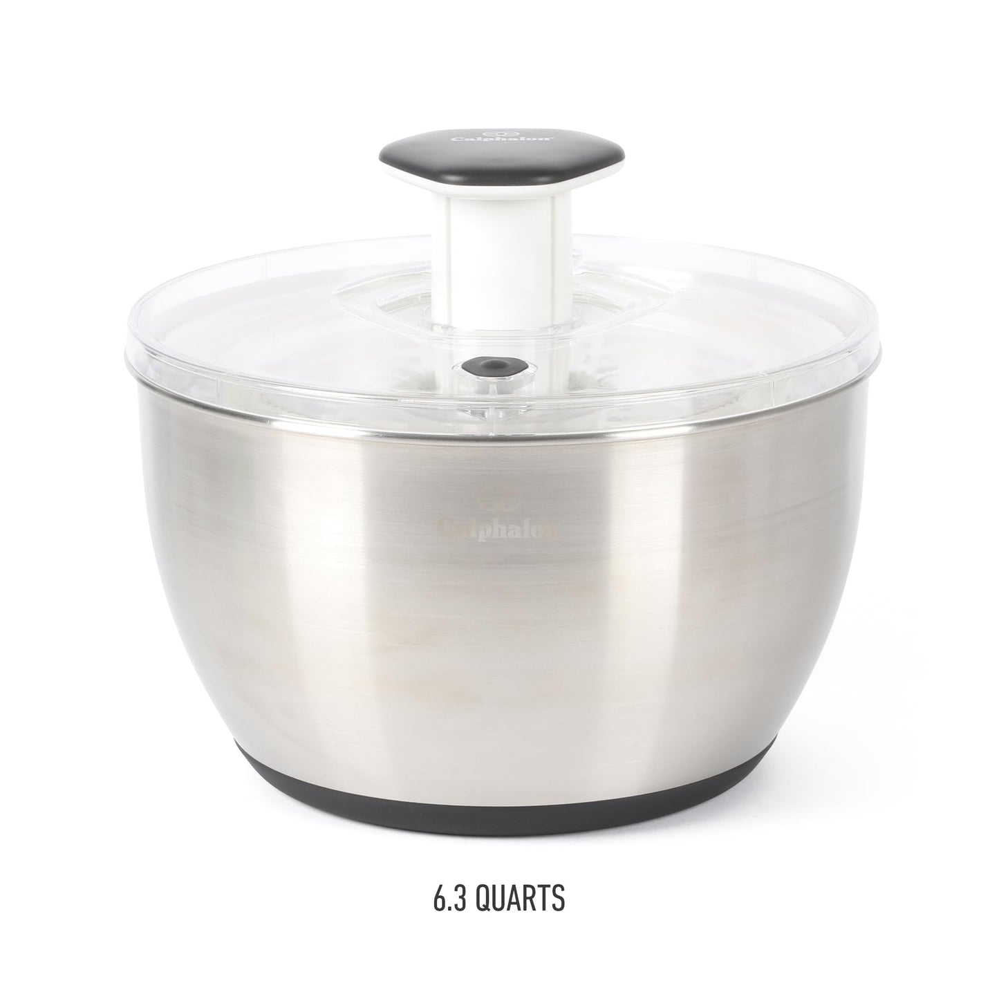 Calphalon Aero 6.3-Qt Stainless Steel Salad Spinner, Fruit & Vegetable Washer Bowl with Strainer Basket for Washing Lettuce, Spinach, Herbs & Fresh Produce