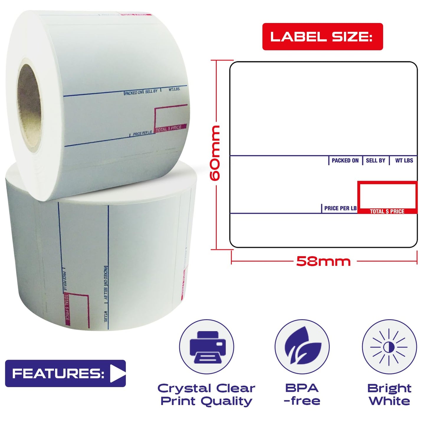 CEPRICO - CĀS 8020 Scale Labels | 12 Rolls for CĀS Scales | CĀS lst-8020 Printing Scale Label | Quality for CĀS Digital Scale | UPC Incredient | CĀS lp 1000 | 58 x 60 mm | 500 Labels for Scales