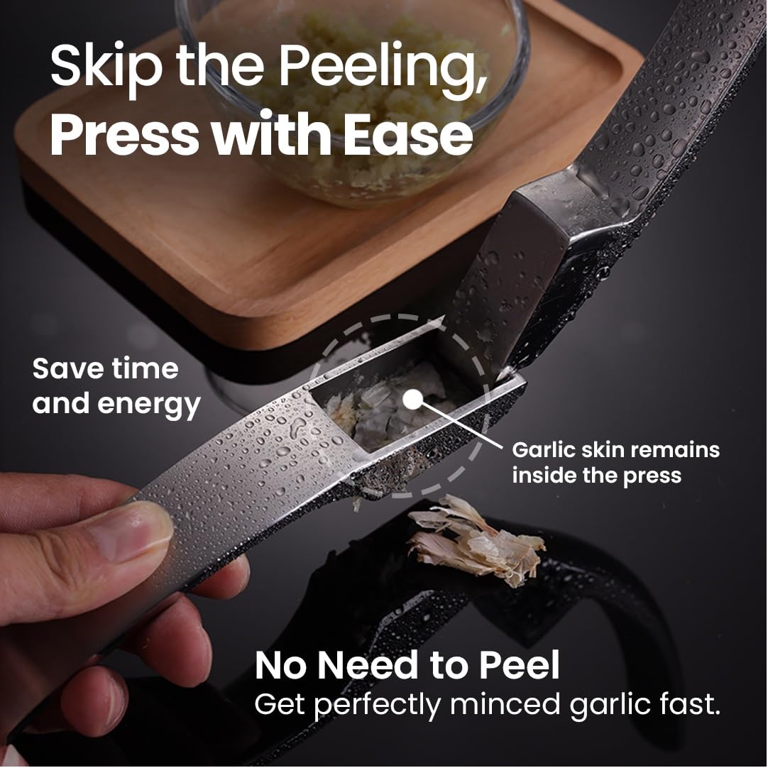 Lifetime Replacement Garlic Press Stainless Steel No Need to Peel, Detachable Handle for Fine Mincing-Premium Garlic Mincer Tool, Rust-Proof, Easy to Clean, Dishwasher Safe Garlic Crusher