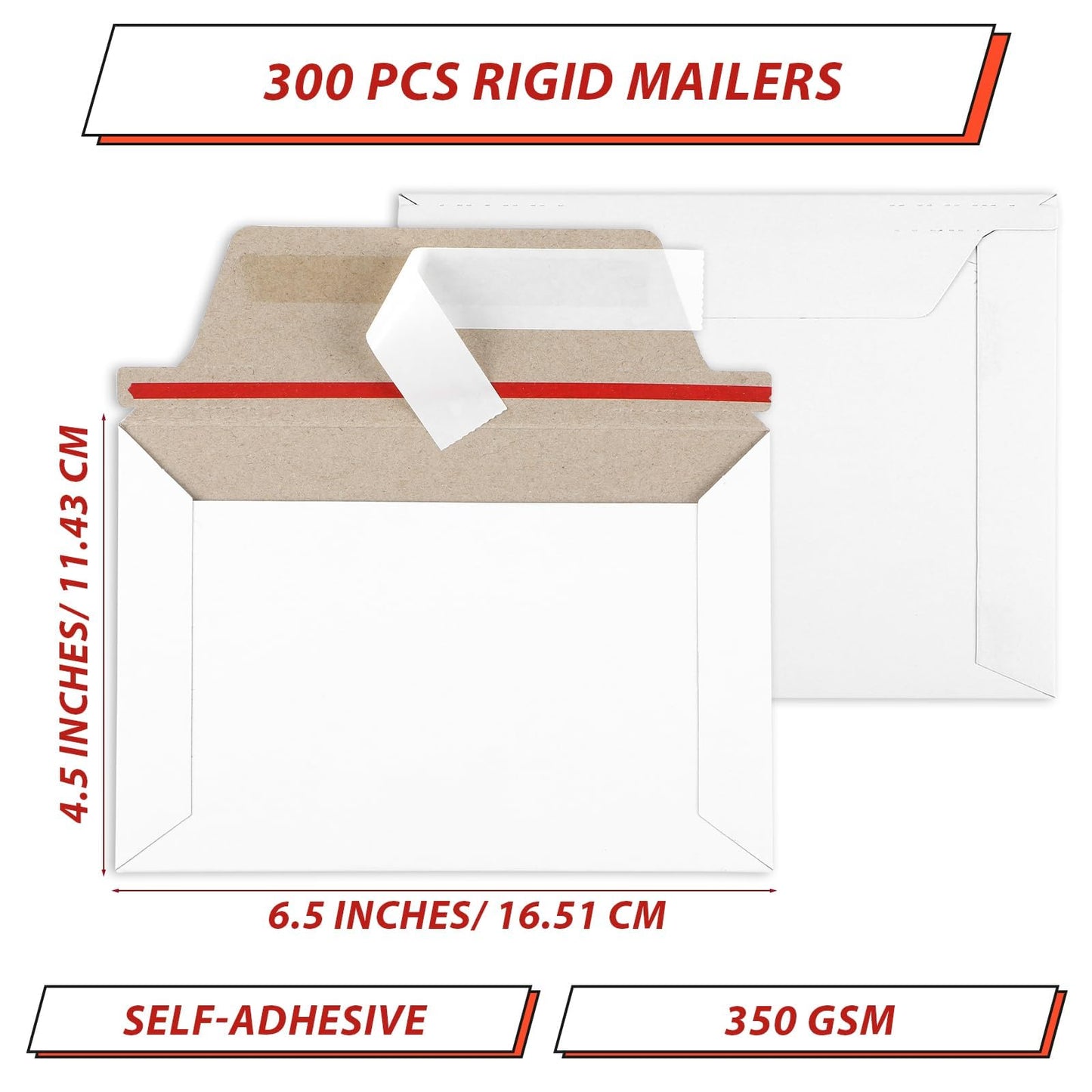 party greeting 300 Pcs 6.5 x 4.5 Inch Rigid Mailers with Self Seal Envelopes Stay Flat White Cardboard Shipping Envelopes for Postcard Calendar CD Photos Document Comic Book Card Shipping Protector